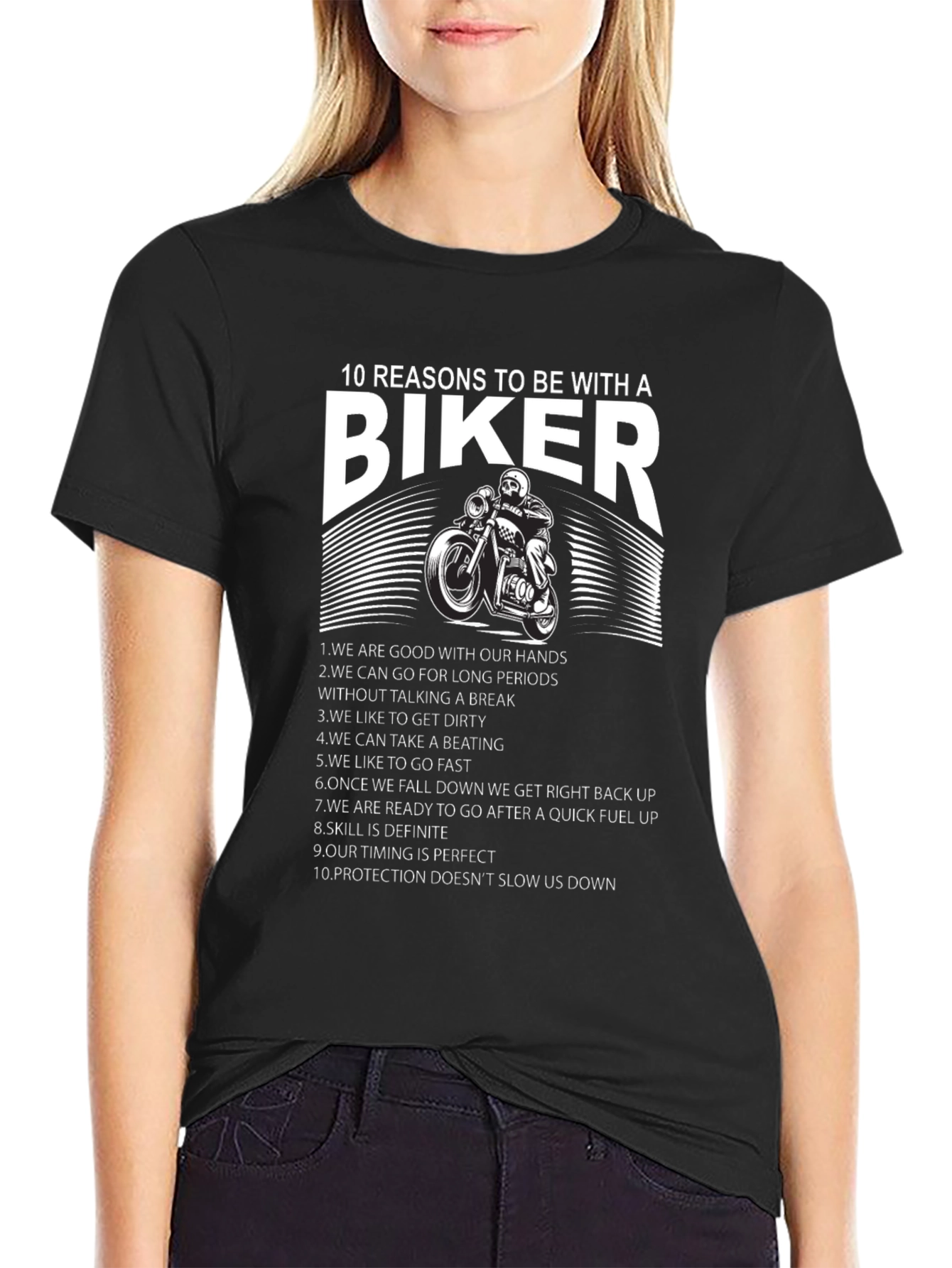 Black 10 Reasons to Date a Biker T-Shirt view 2