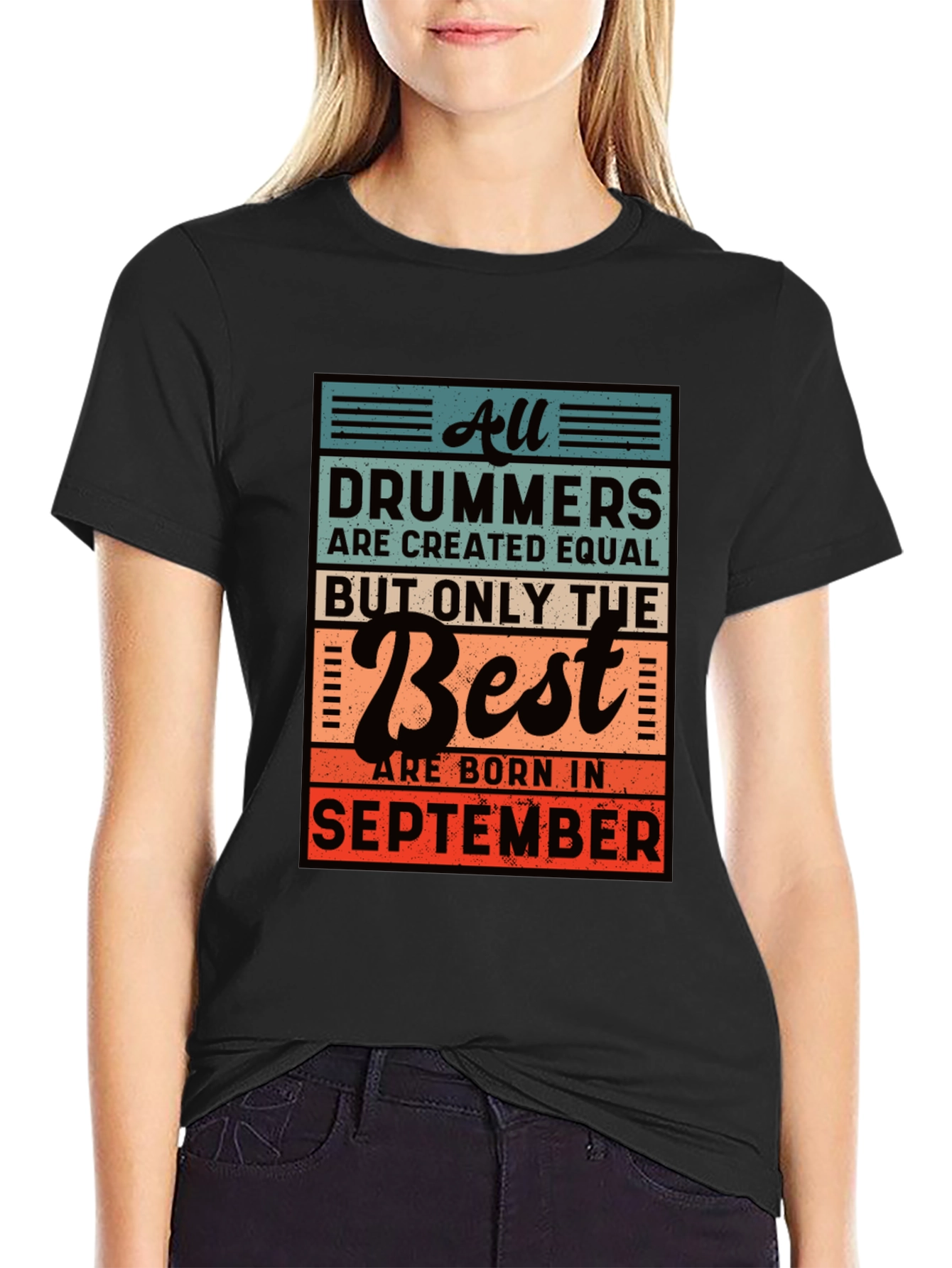 Black Drummer September Birthday T-Shirt view 2