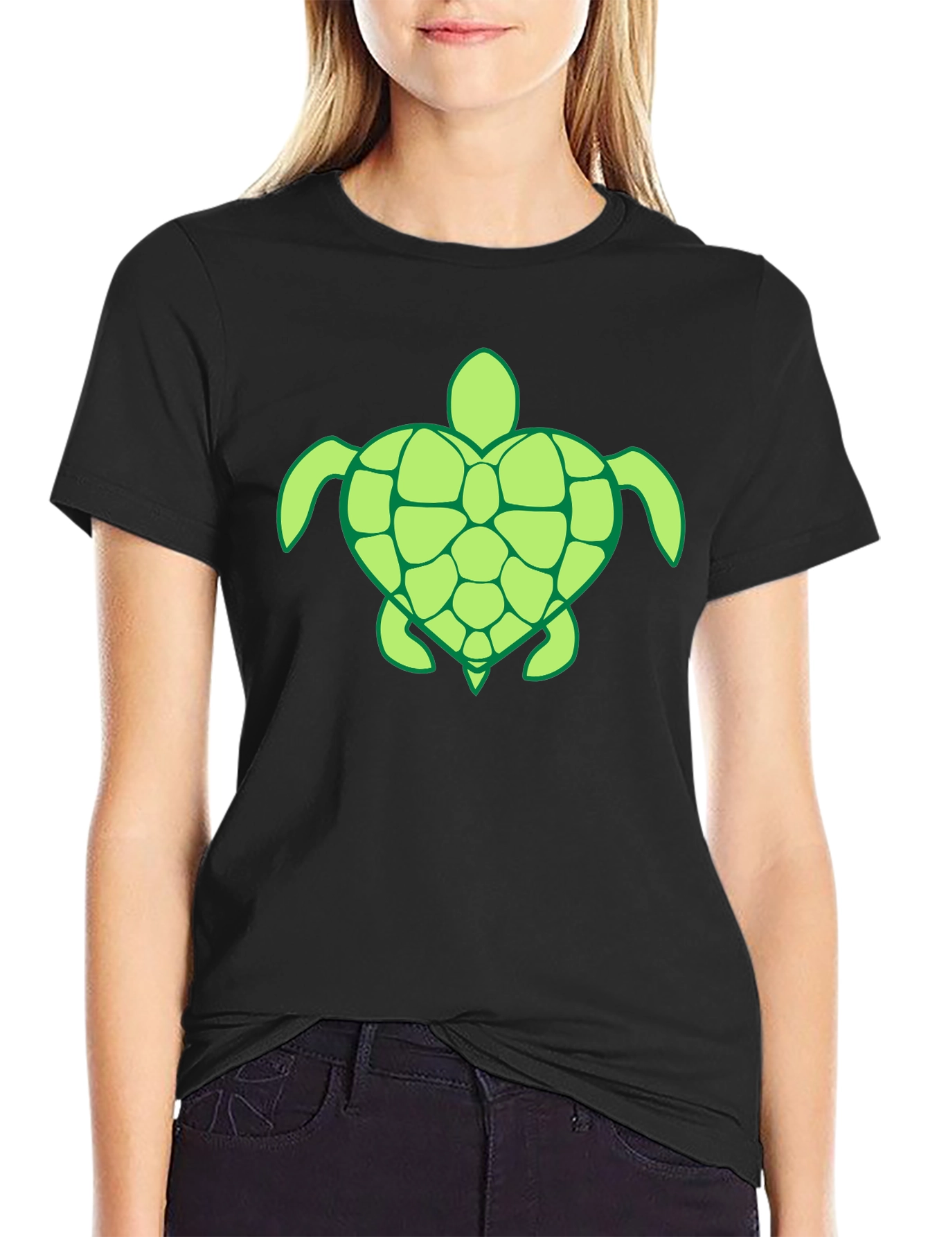 Black Men's Black T-Shirt with Green Turtle Design view 2