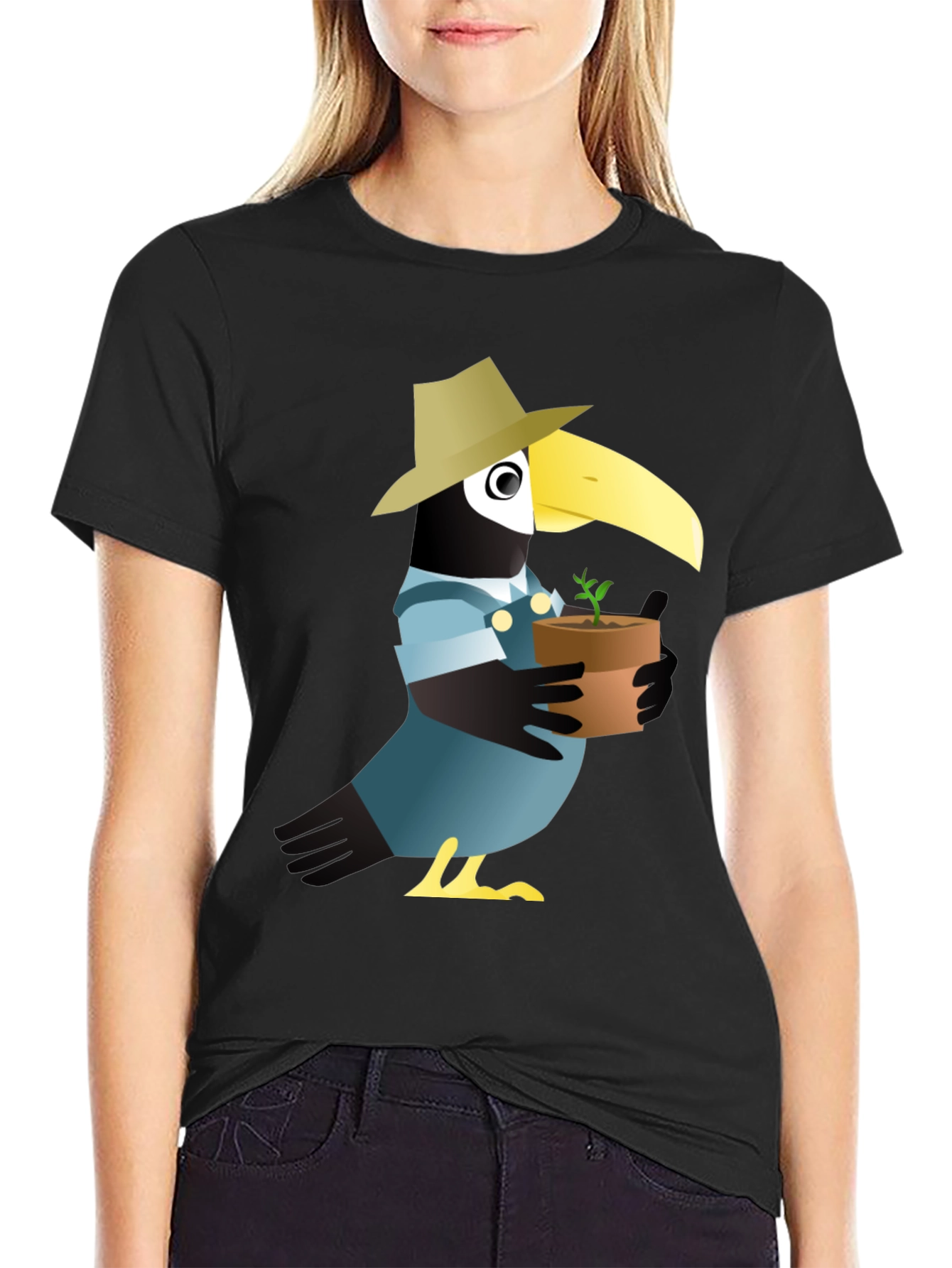 Black Quirky Crow Gardener Graphic Tee - Black Cotton view 2