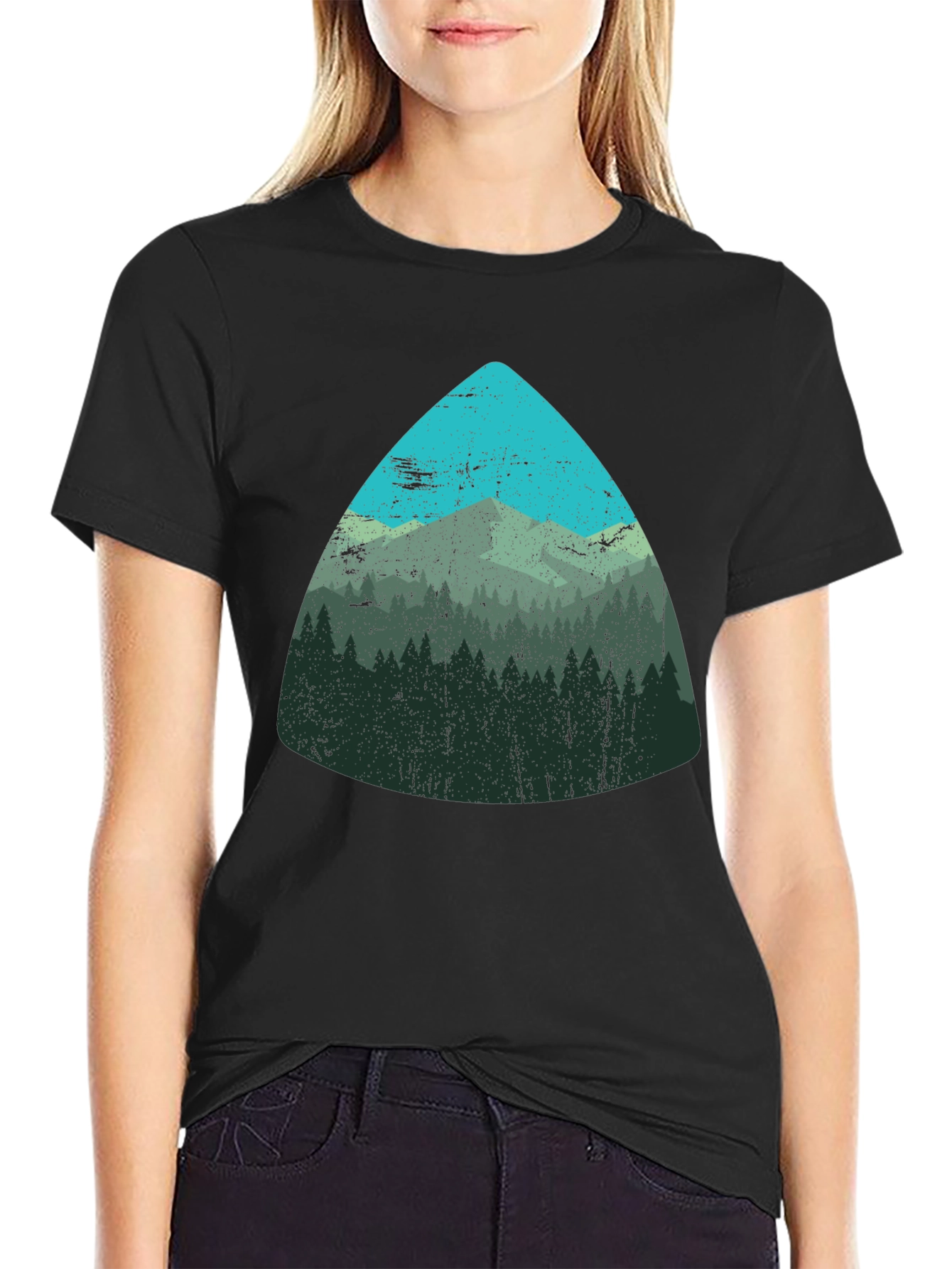 Black Mountain Scene Graphic Tee - Soft Black T-Shirt view 2