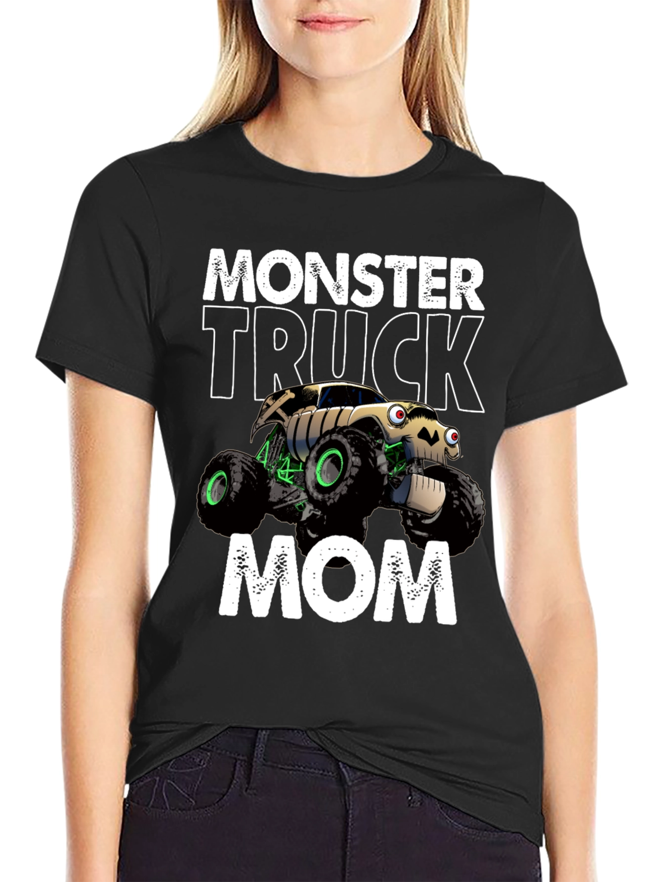 Black Monster Truck Mom T-Shirt - Black Cotton Blend view 2