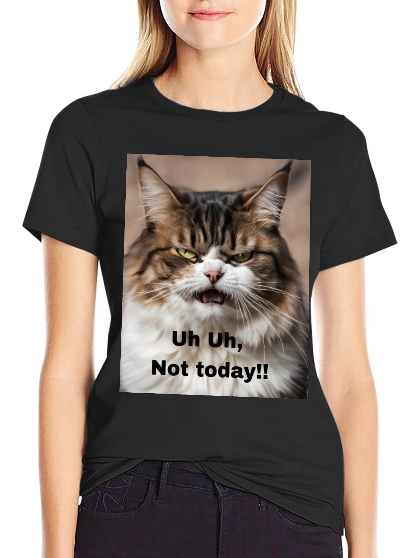 Black Grumpy Cat T-Shirt - "Not Today!" Unisex Black Tee view 2