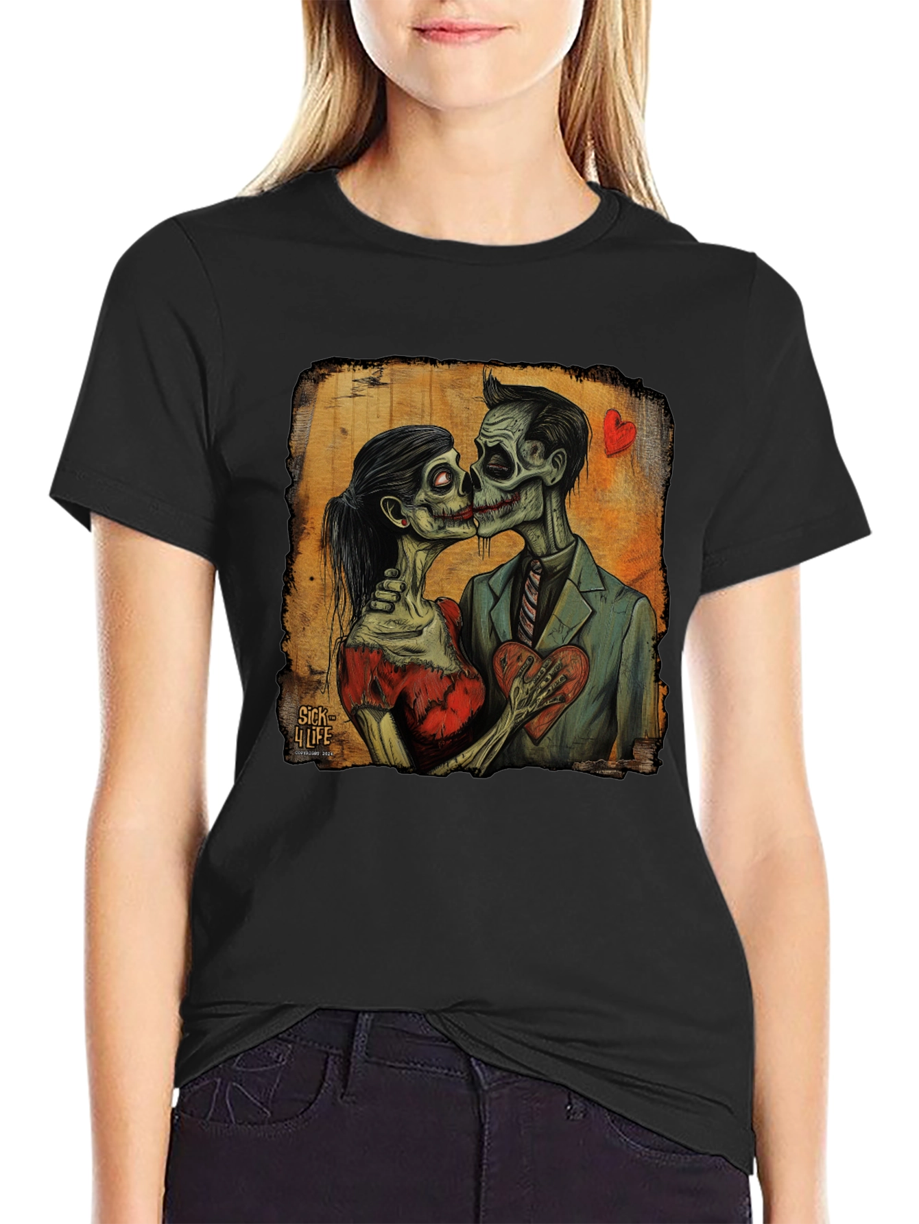 Black Zombie Love T-Shirt - Undead Romance Tee view 2