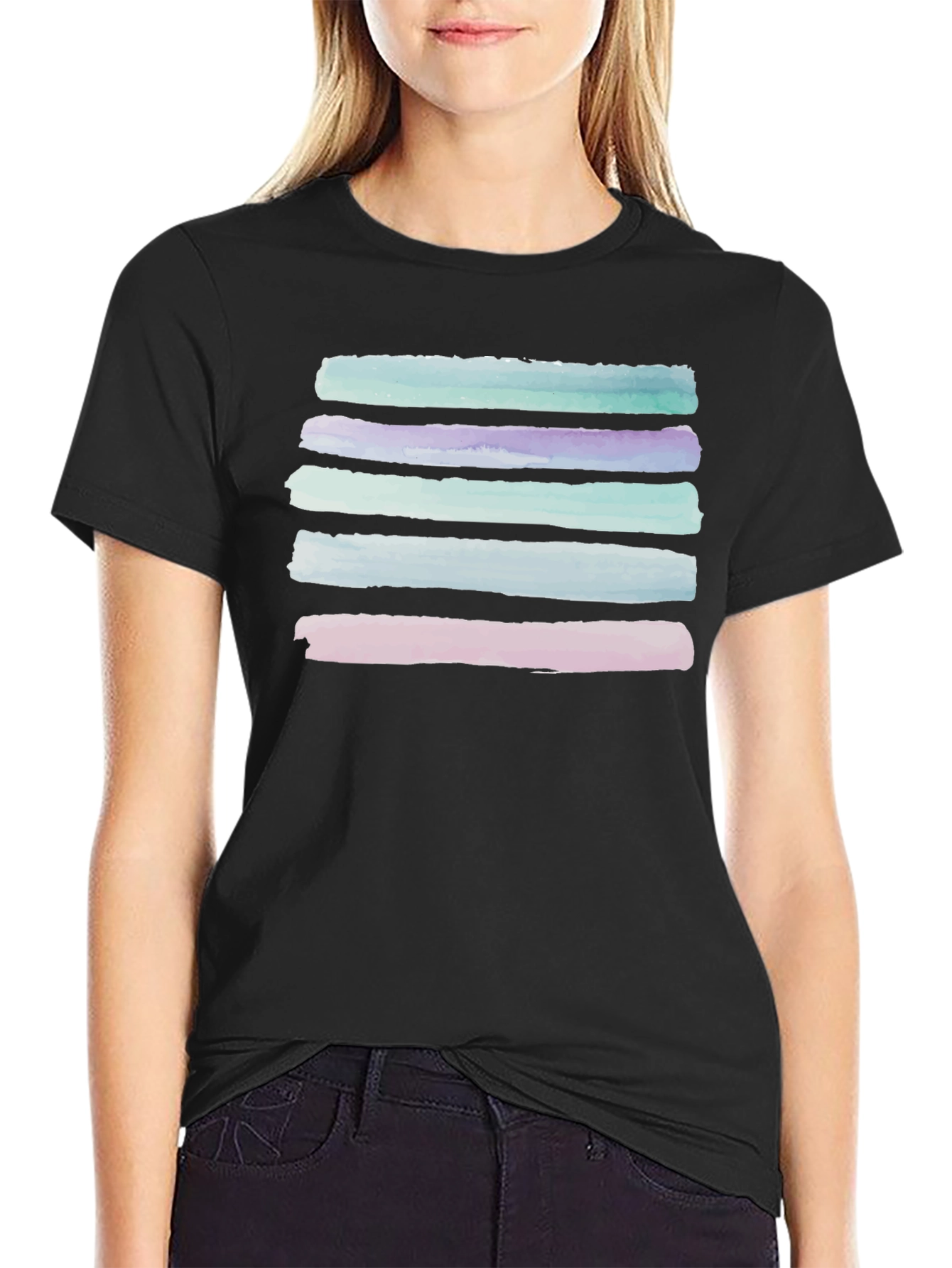Black Abstract Stripe Watercolor T-Shirt view 2
