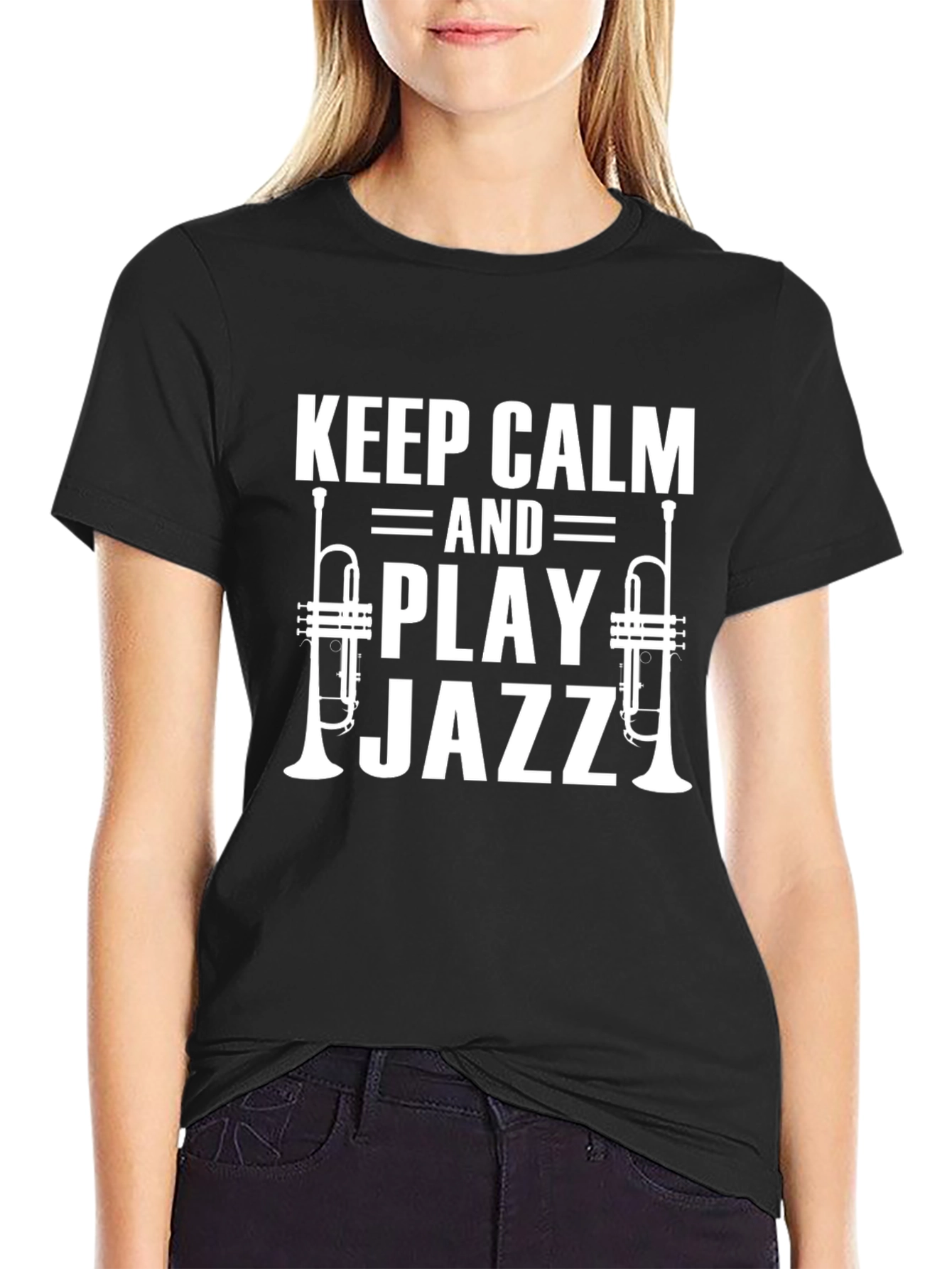 Black Keep Calm Play Jazz T-Shirt - Cool Music Lover Tee view 2