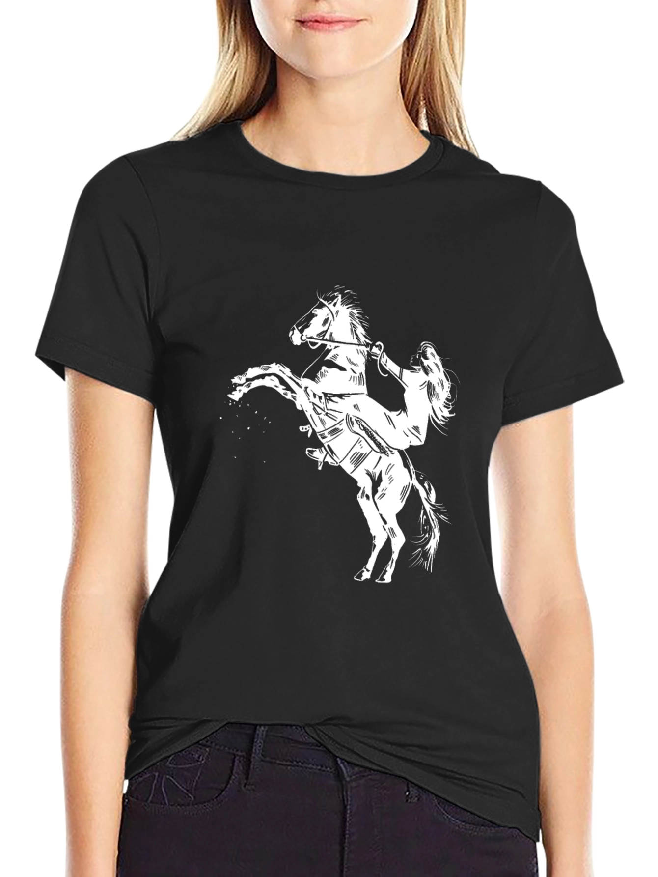 Black Horse Rider Graphic Tee - Black Cotton Blend view 2