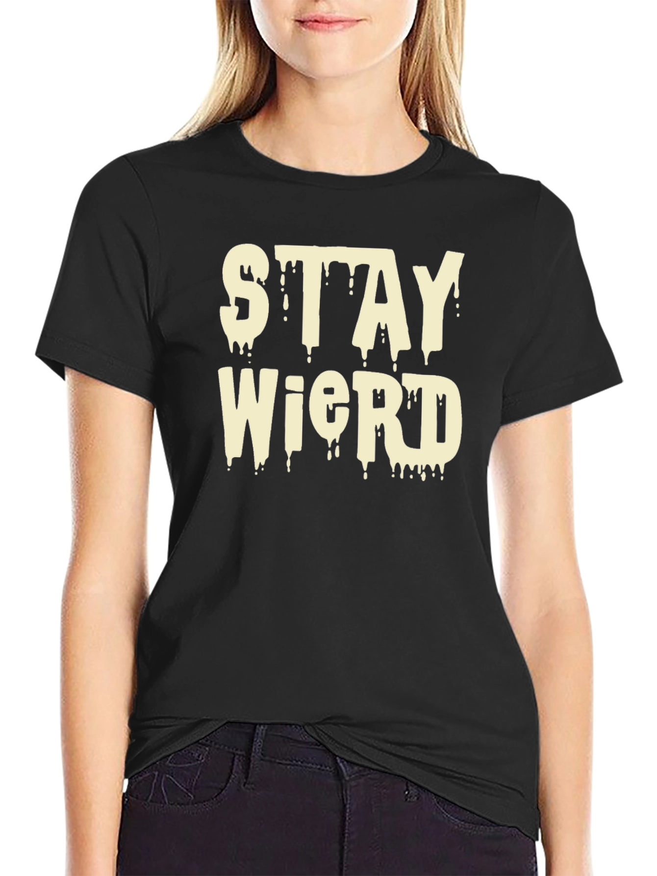 Black Stay Weird Black Graphic T-Shirt view 2