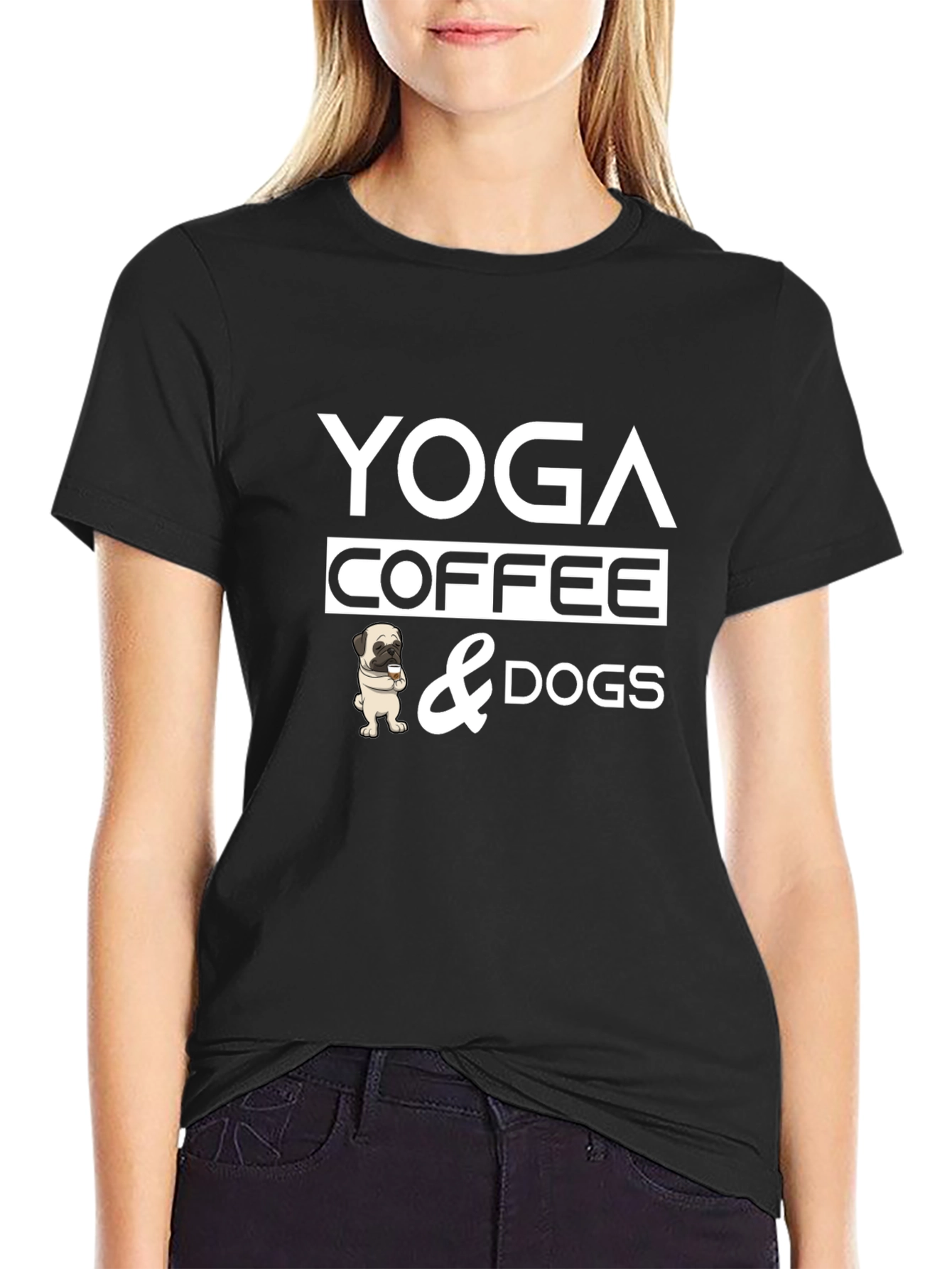 Black Yoga Coffee and Dogs Graphic Tee view 2