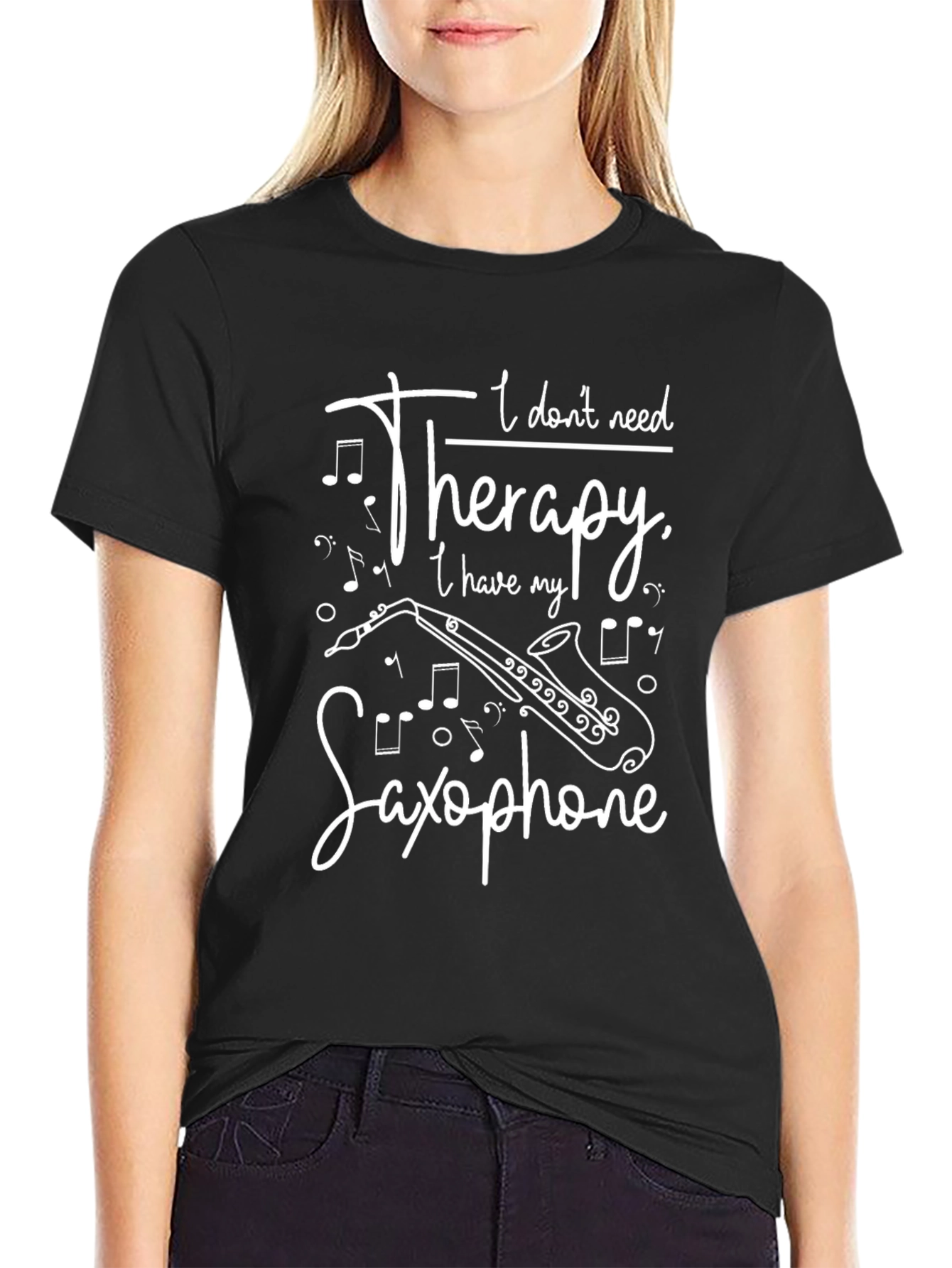 Black Saxophone Therapy Black T-Shirt view 2