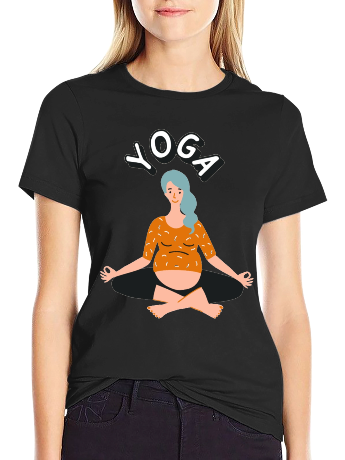 Black Yoga T-Shirt - Pregnant Woman Design view 2