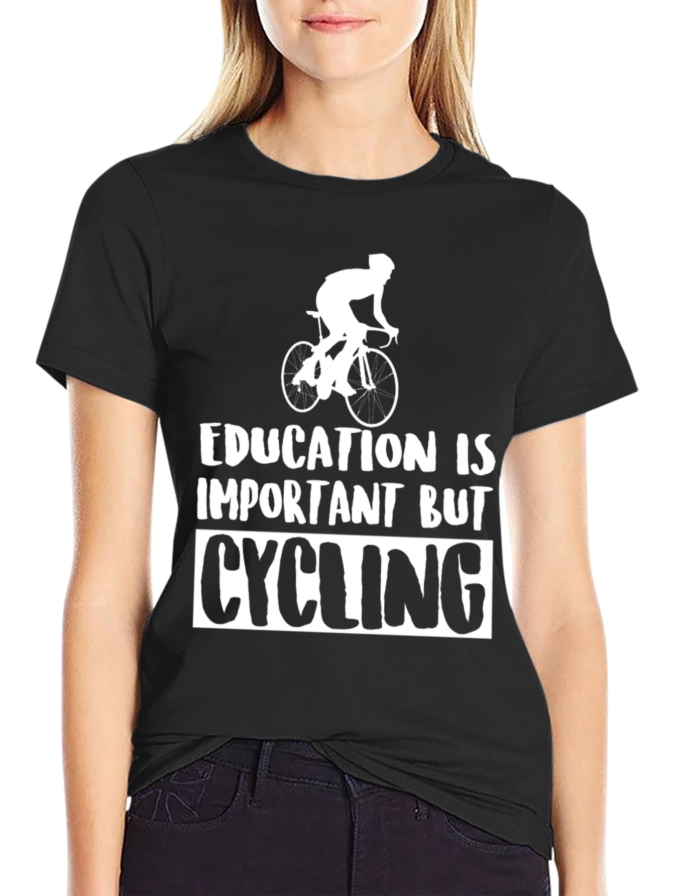 Black Cycling T-Shirt: Education is Important, But Cycling view 2
