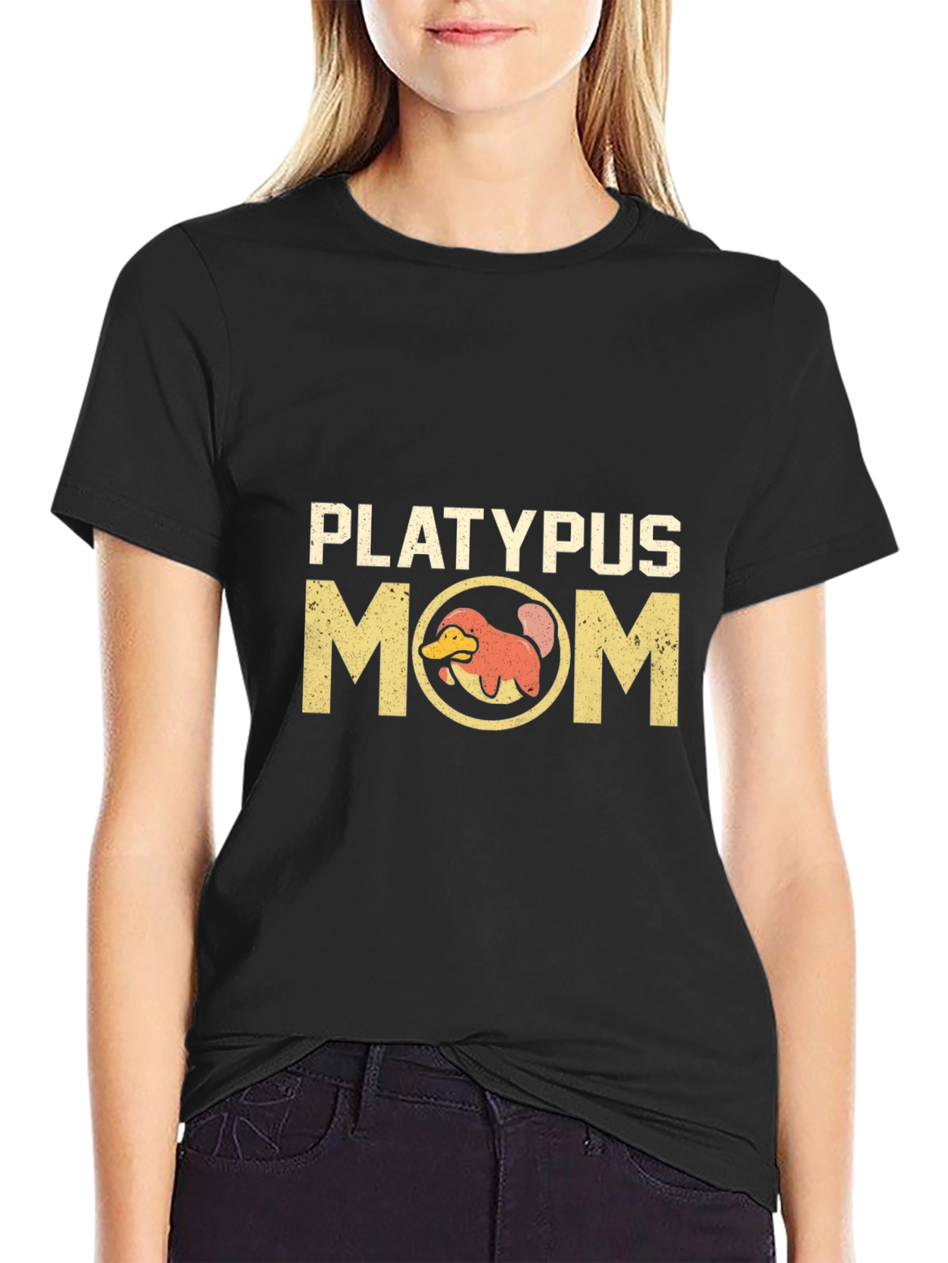 Black Platypus Mom Black T-Shirt Novelty Design view 2