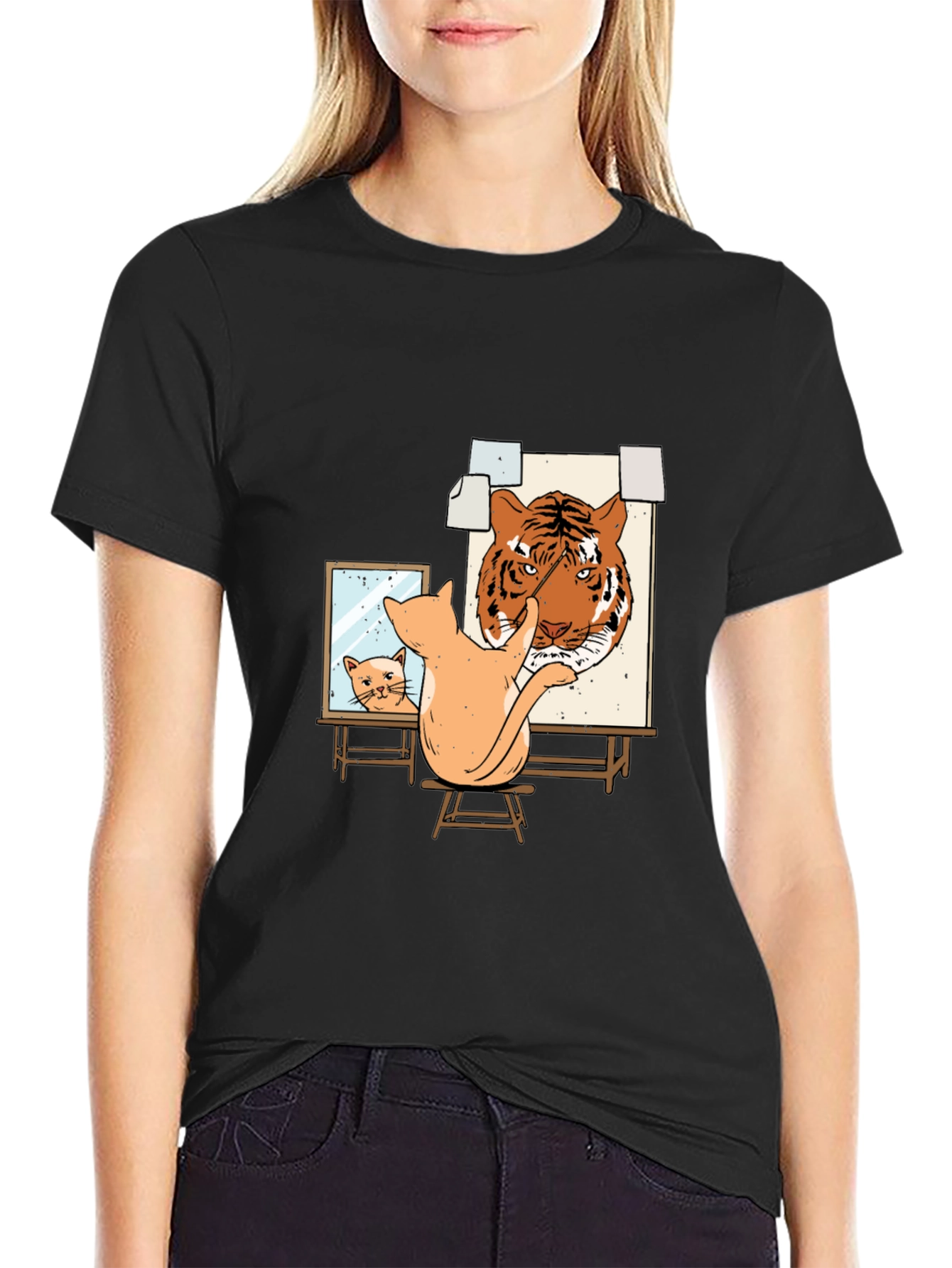 Black Cat Painting Tiger T-Shirt - Artistic & Unique Design view 2
