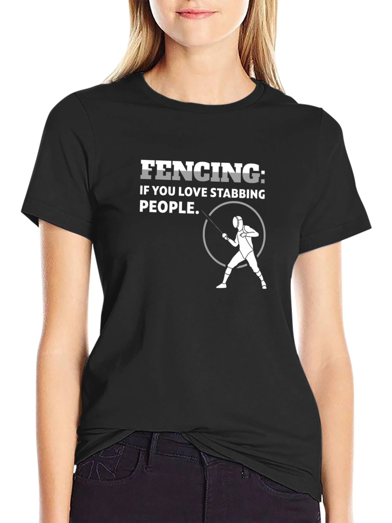 Black Fencing Stabbing Humor T-Shirt - Black view 2
