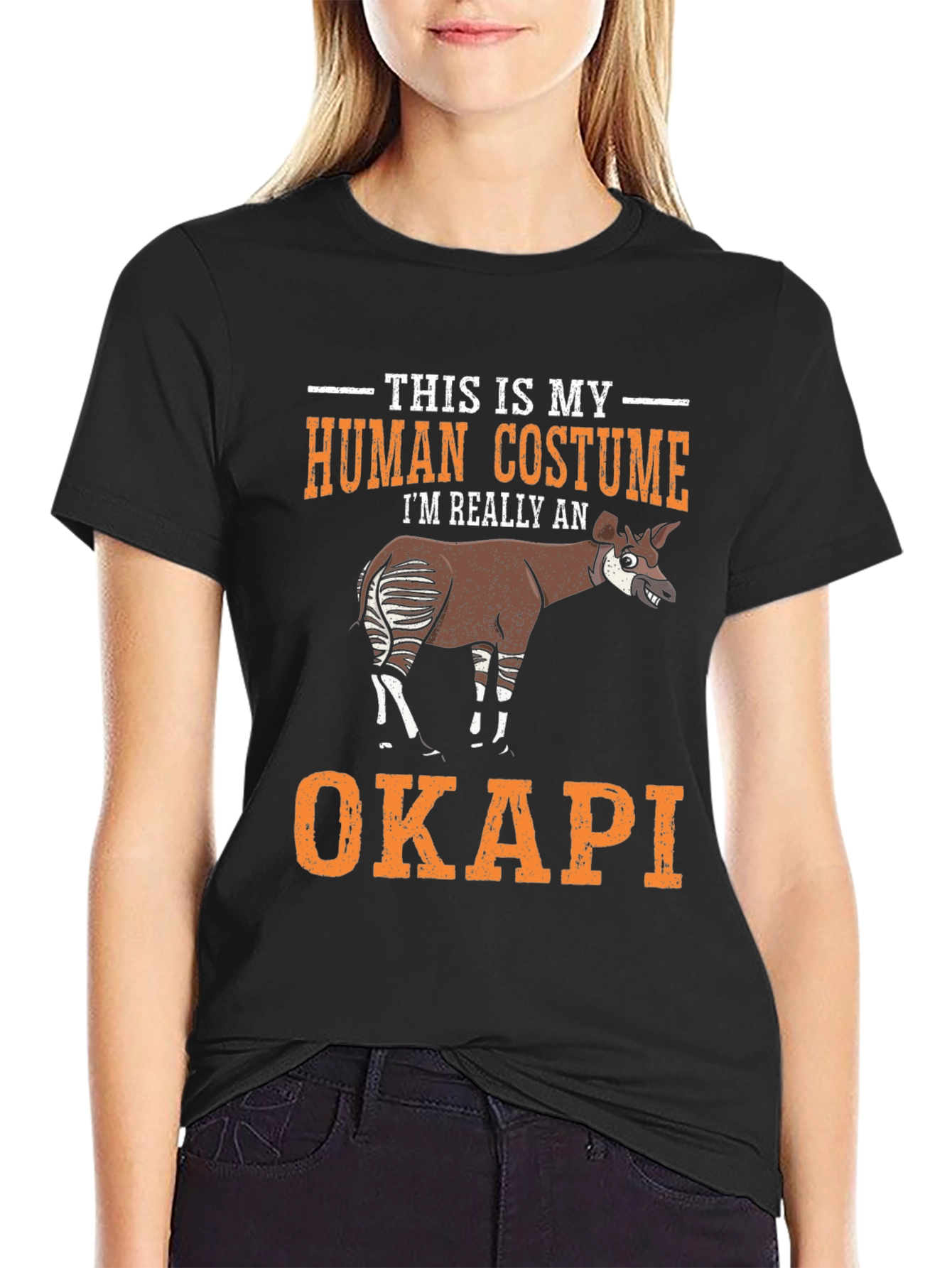 Black Okapi Human Costume Funny T-Shirt view 2