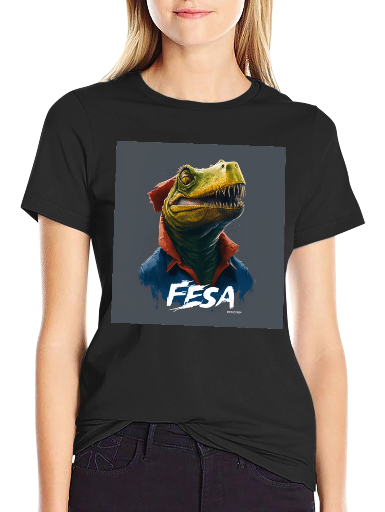 Black FESA Dinosaur Graphic Black T-Shirt view 2