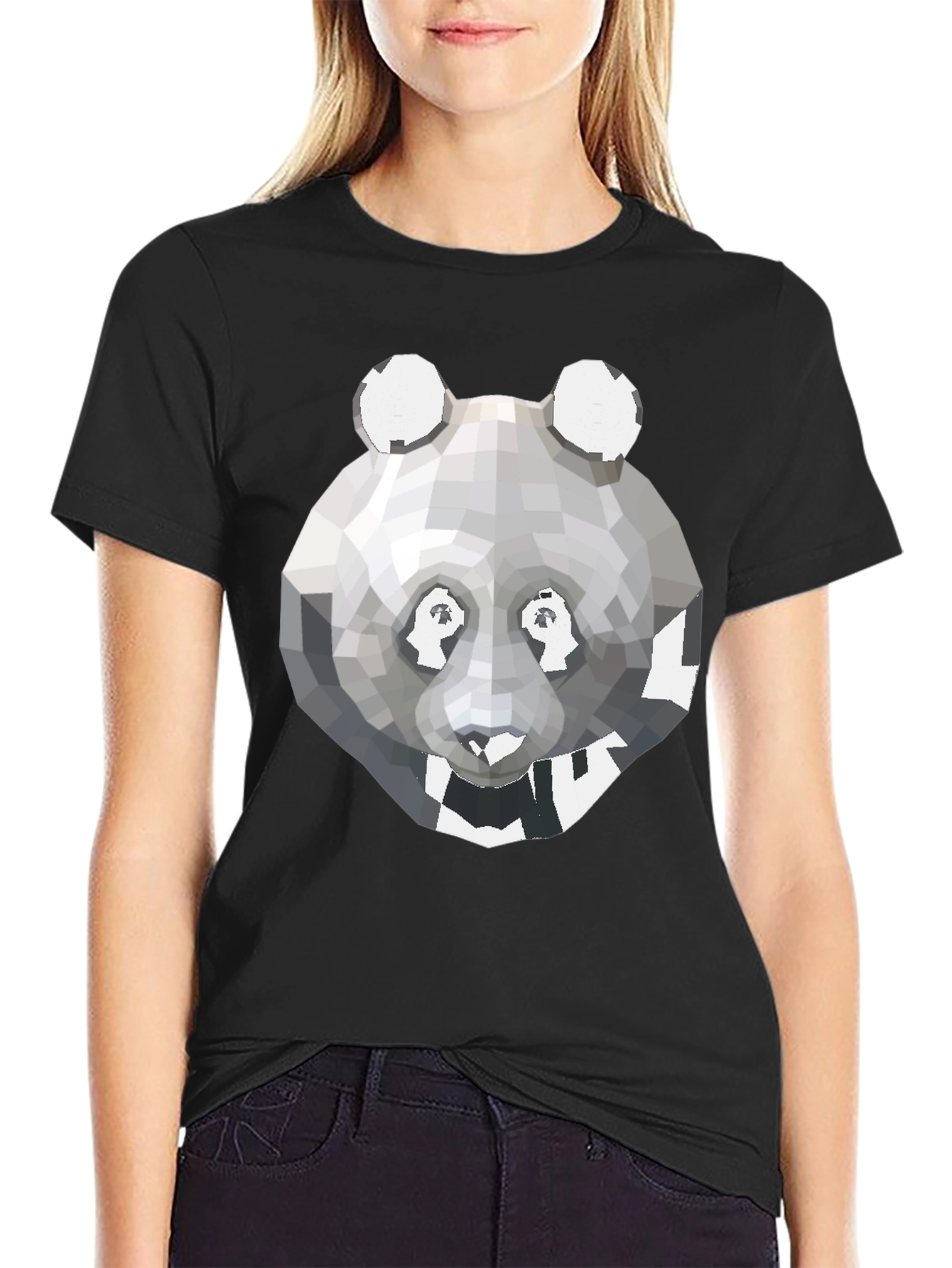 Black Geometric Panda Graphic Tee - Modern Men's T-Shirt view 2