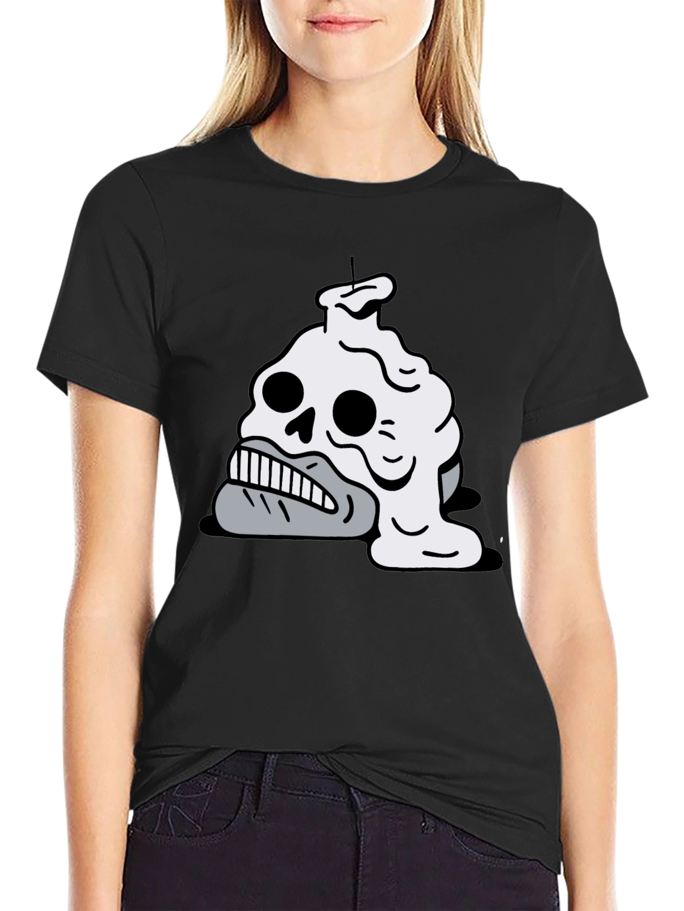 Black Melting Skull Candle Graphic T-Shirt view 2