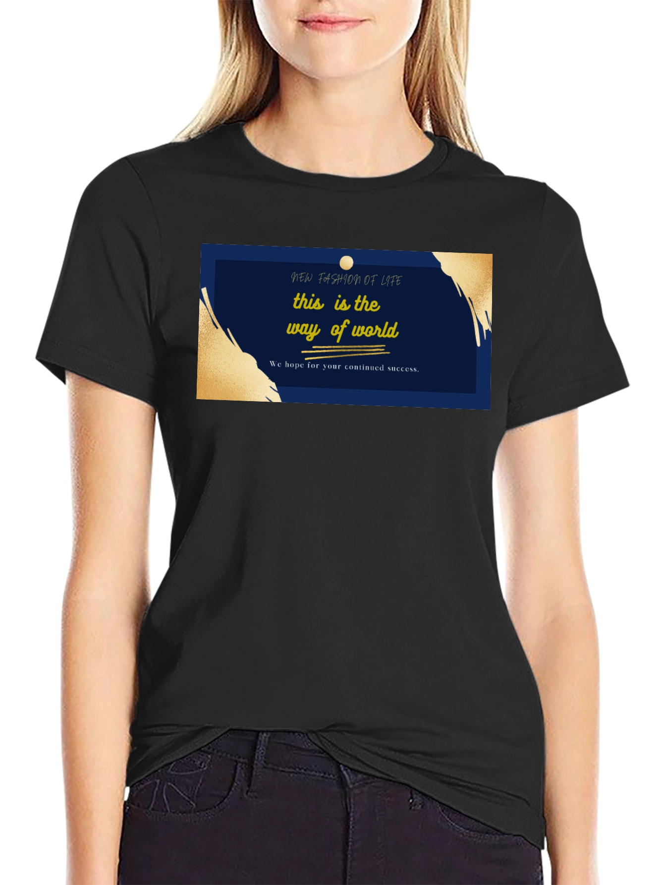 Black Stylish Black T-Shirt with 'New Fashion of Life' Graphic view 2