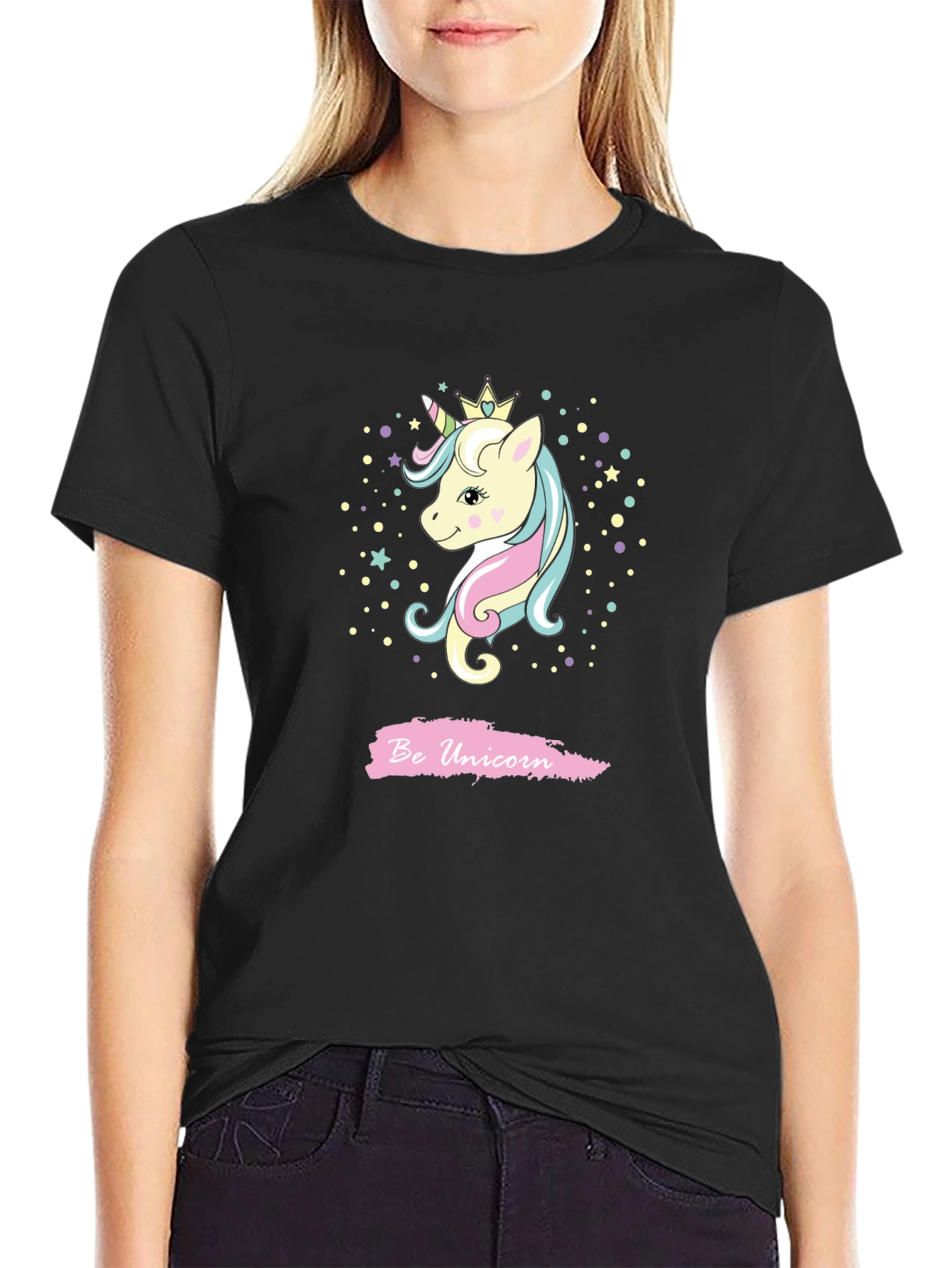 Black Be Unicorn Graphic Black T-Shirt view 2