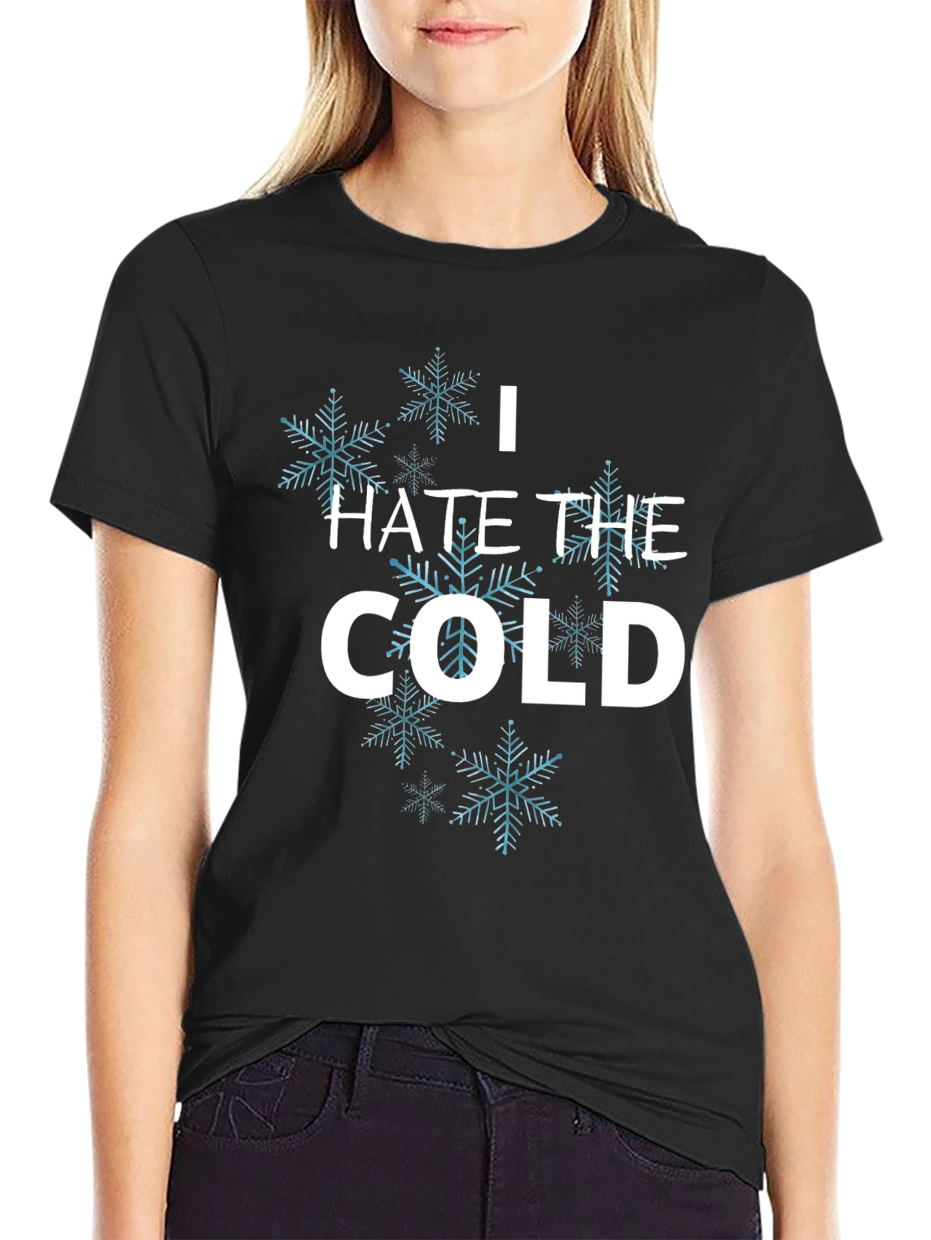 Black I Hate the Cold Snowflake T-Shirt - Unisex Black Tee view 2