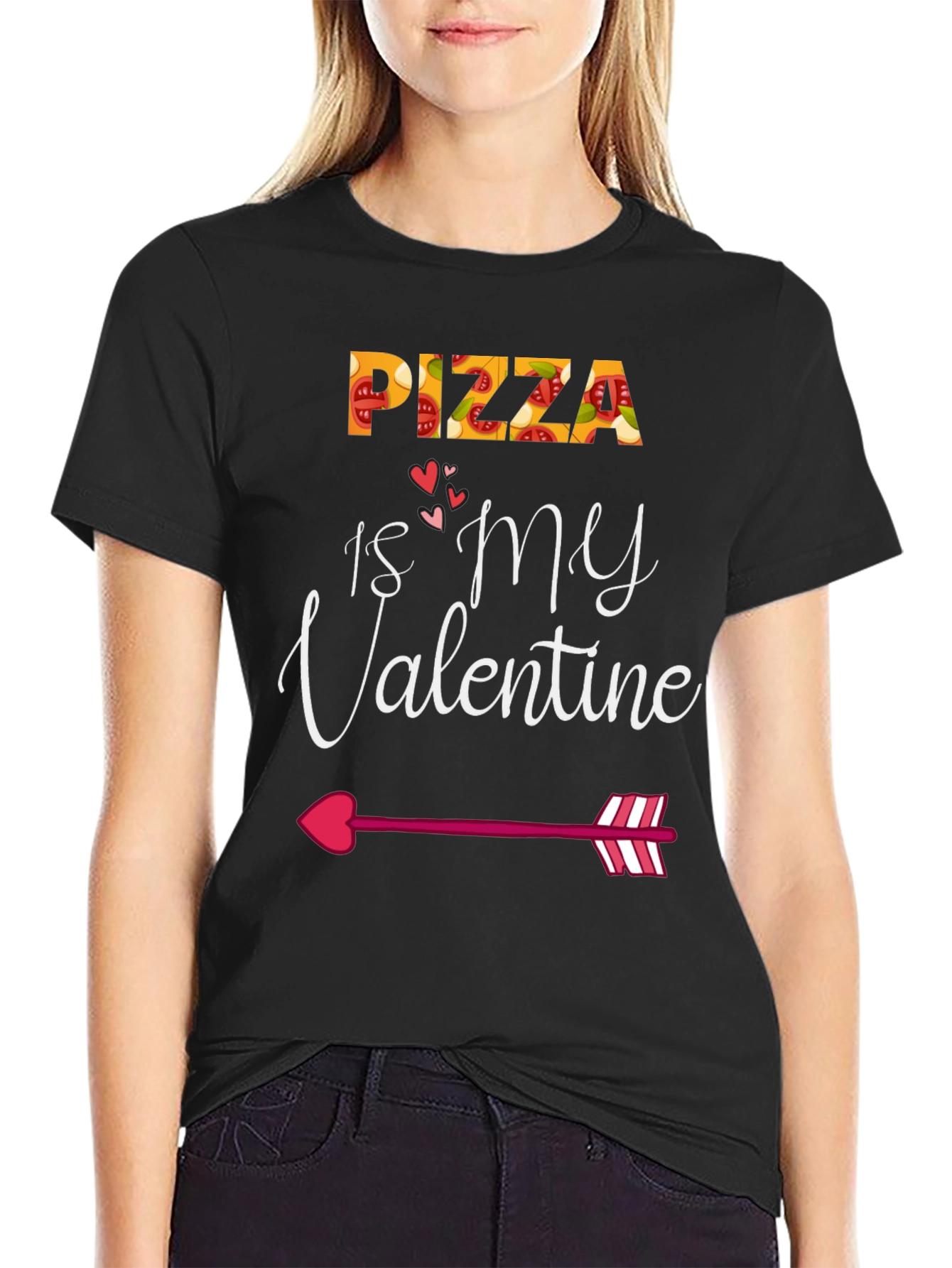 Black Pizza Is My Valentine Graphic Tee view 2
