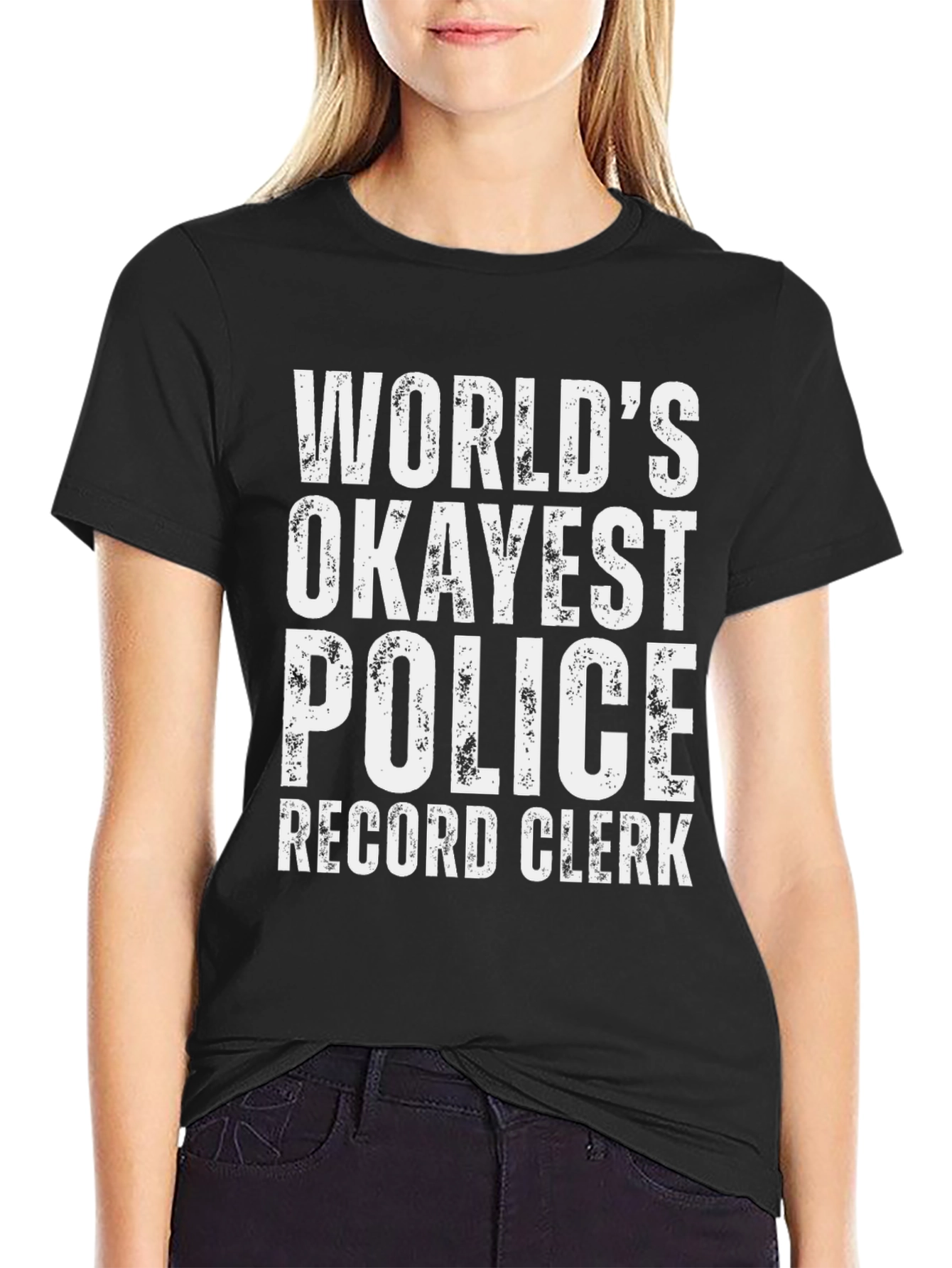 Black Okayest Police Record Clerk Graphic Tee view 2