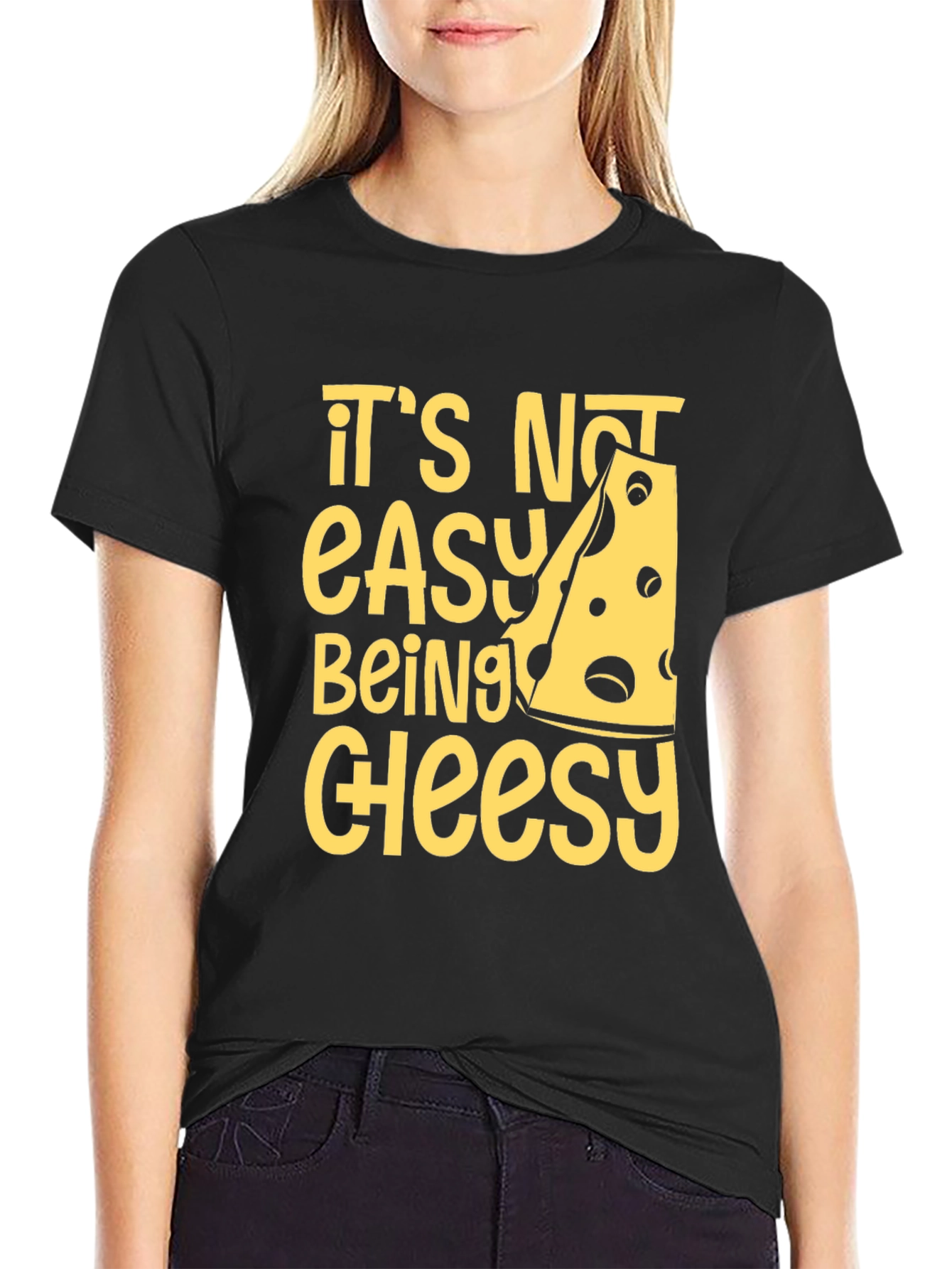 Black Cheesy Humor T-Shirt - It's Not Easy Being Cheesy! view 2