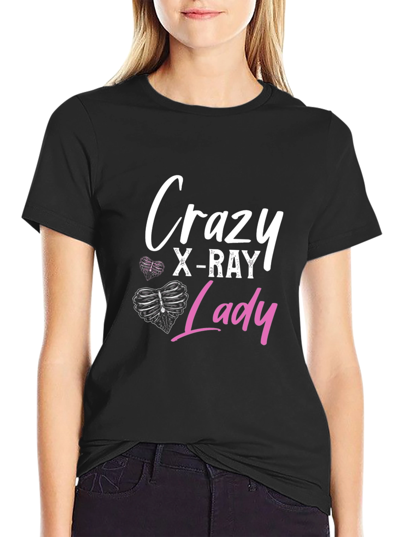 Black Crazy X-Ray Lady Graphic Tee - Radiology Gift view 2