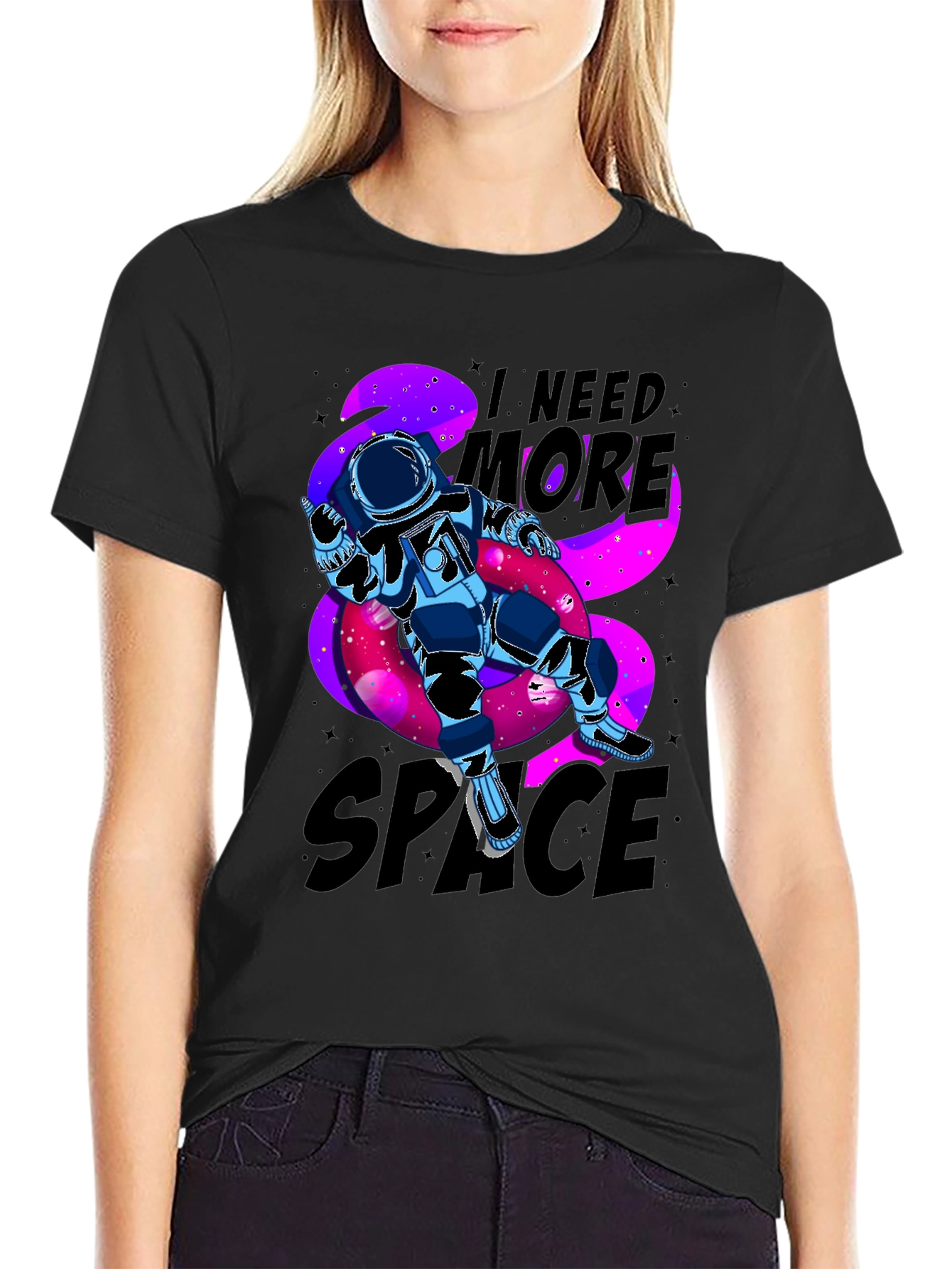Black I Need More Space Astronaut Graphic T-Shirt view 2