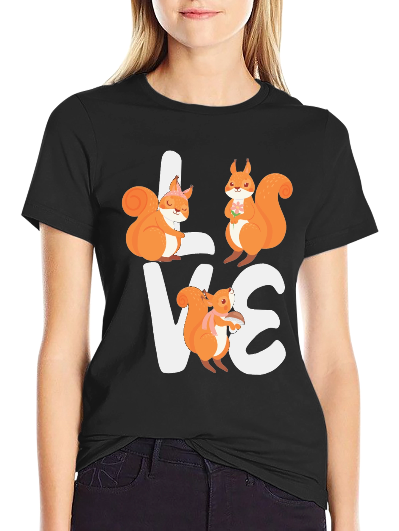 Black Squirrel Love Graphic T-Shirt - Adorable Animal Tee view 2
