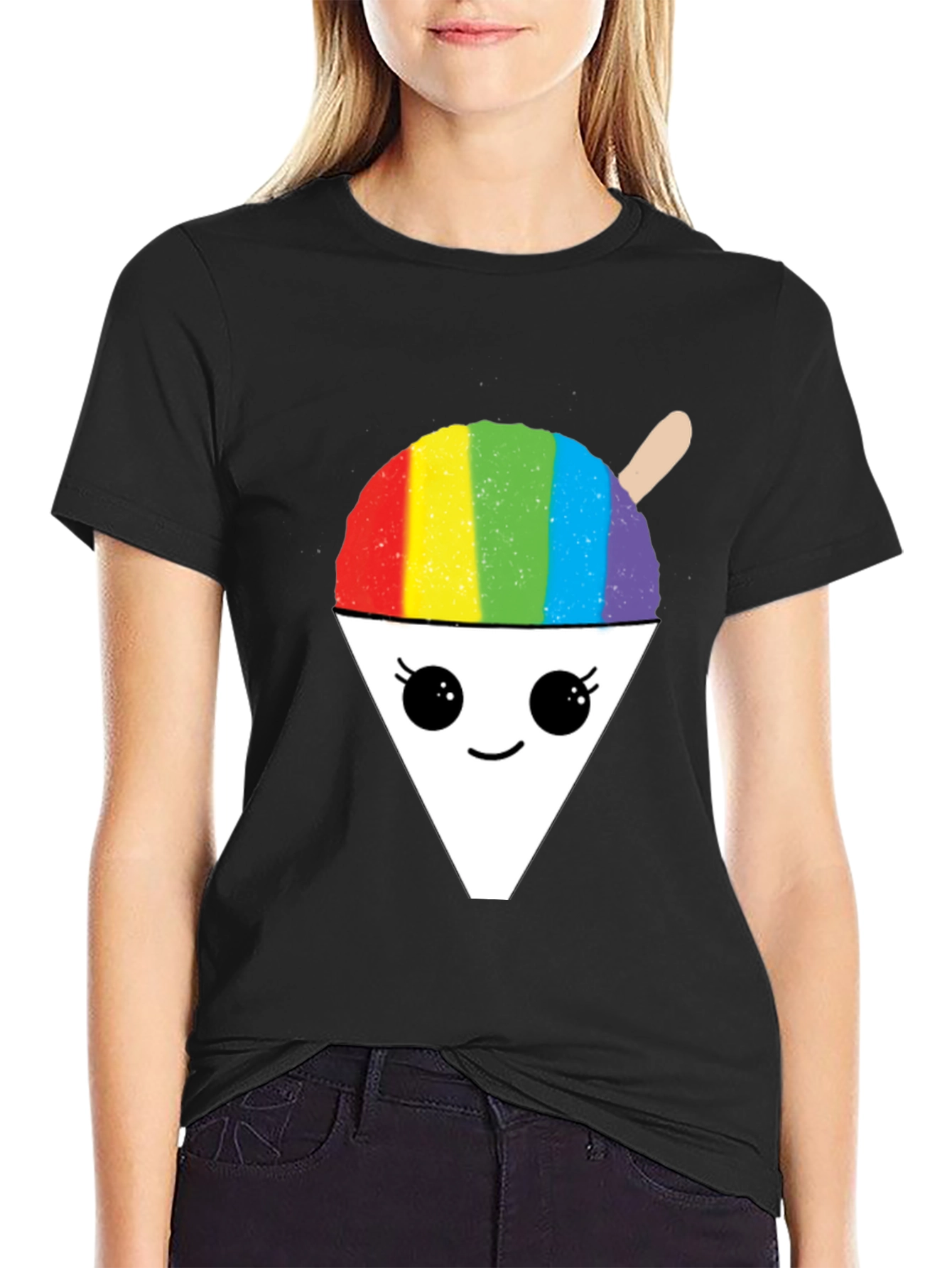 Black Rainbow Shaved Ice Graphic Tee - Cute Foodie Shirt view 2