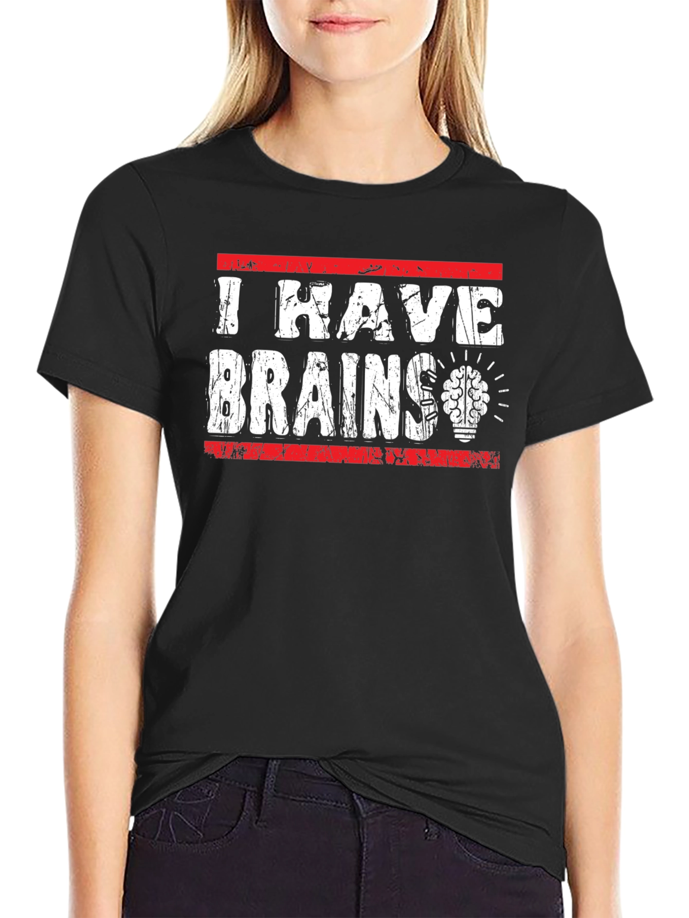 Black I Have Brains T-Shirt - Funny Graphic Tee view 2