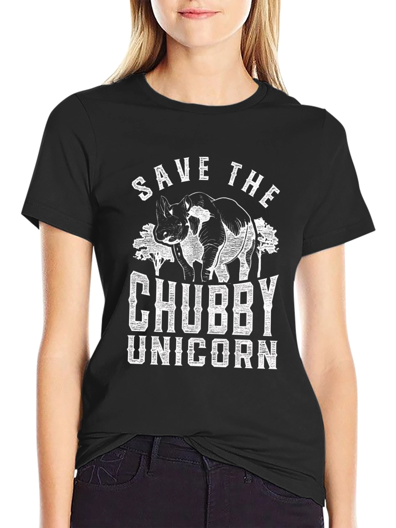 Black Save the Chubby Unicorn T-Shirt view 2