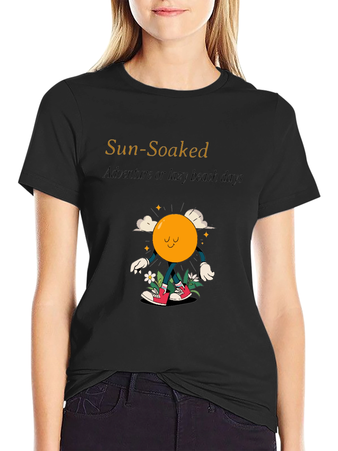 Black Sun-Soaked Adventure T-Shirt - Lazy Beach Days view 2