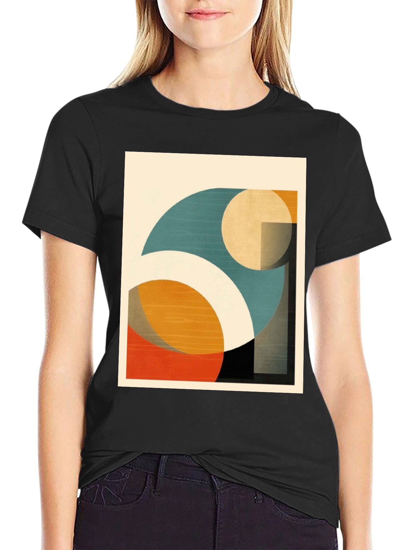 Black Geometric Art T-Shirt: Modern Abstract Design view 2