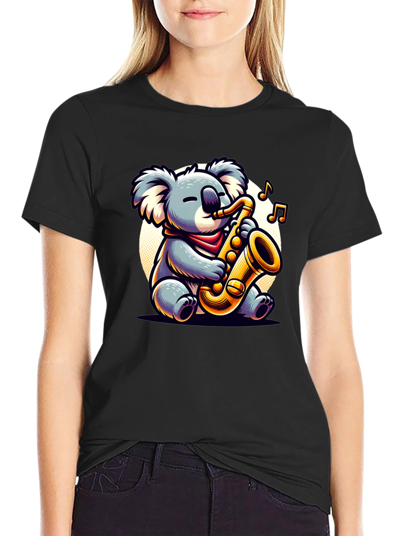 Black Koala Saxophone Player Graphic Tee view 2