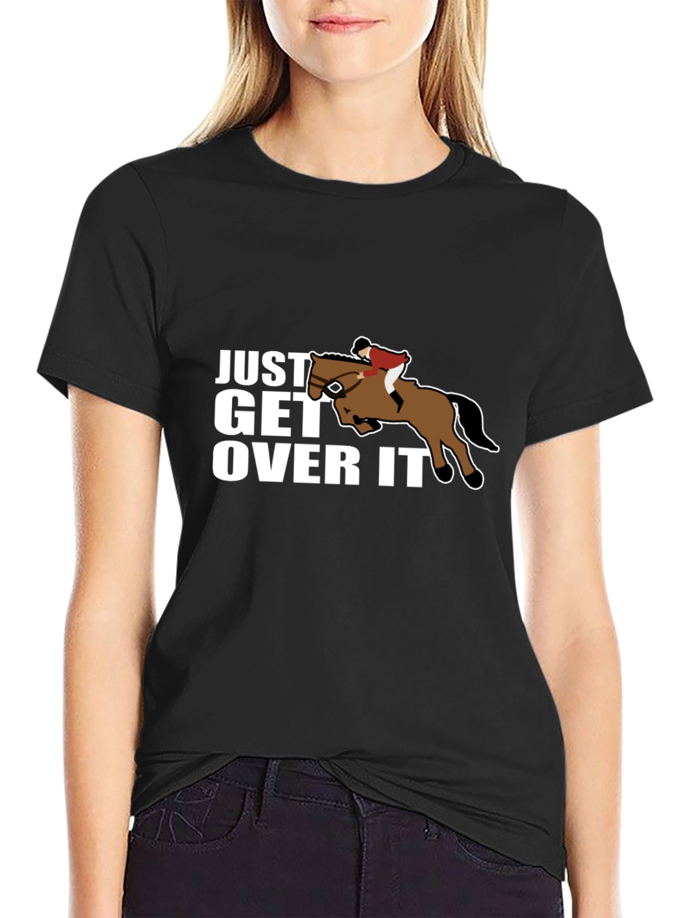Black Just Get Over It Horse Riding Graphic Tee view 2