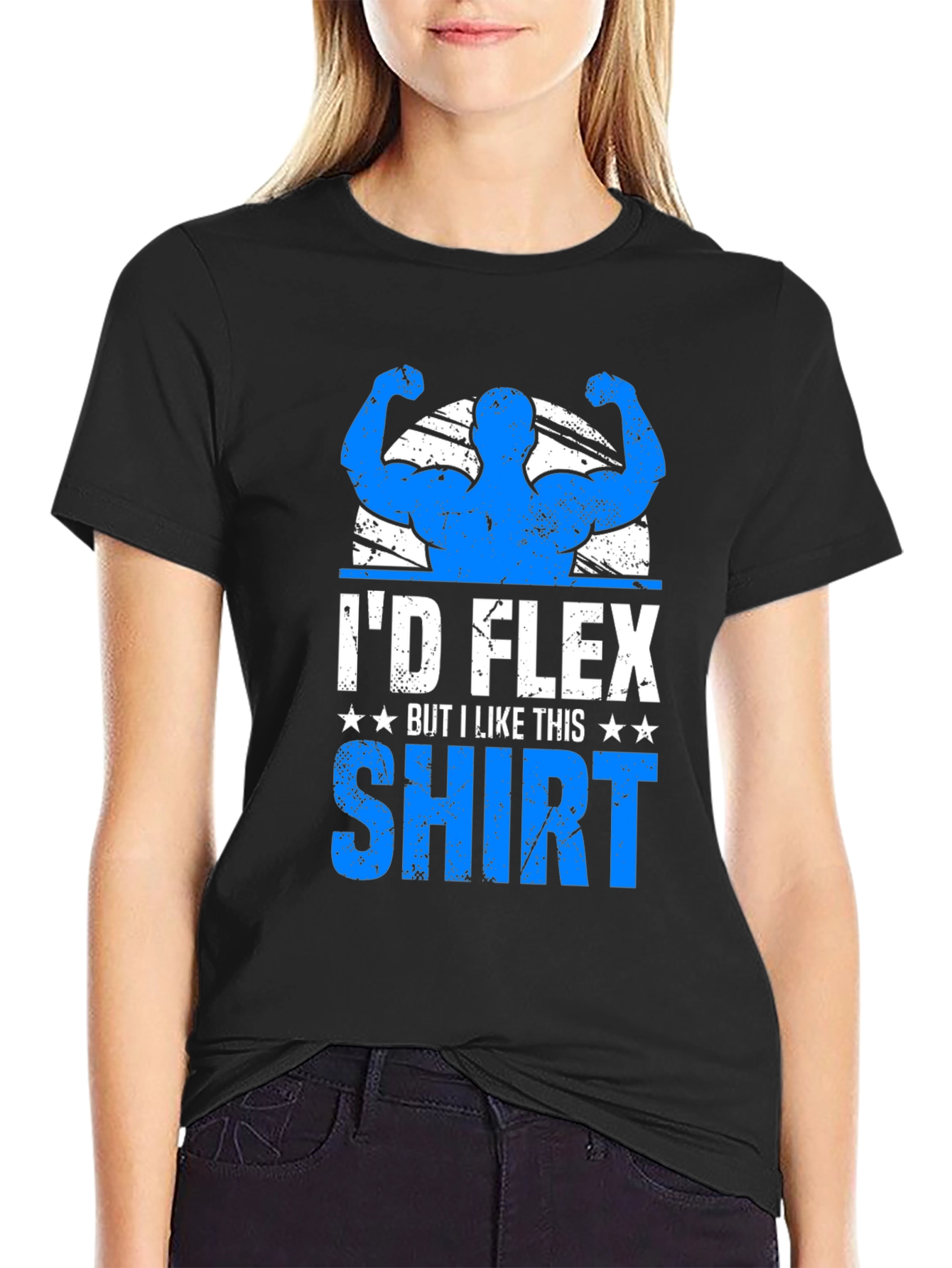 Black I'd Flex But I Like This Shirt - Novelty Graphic Tee view 2