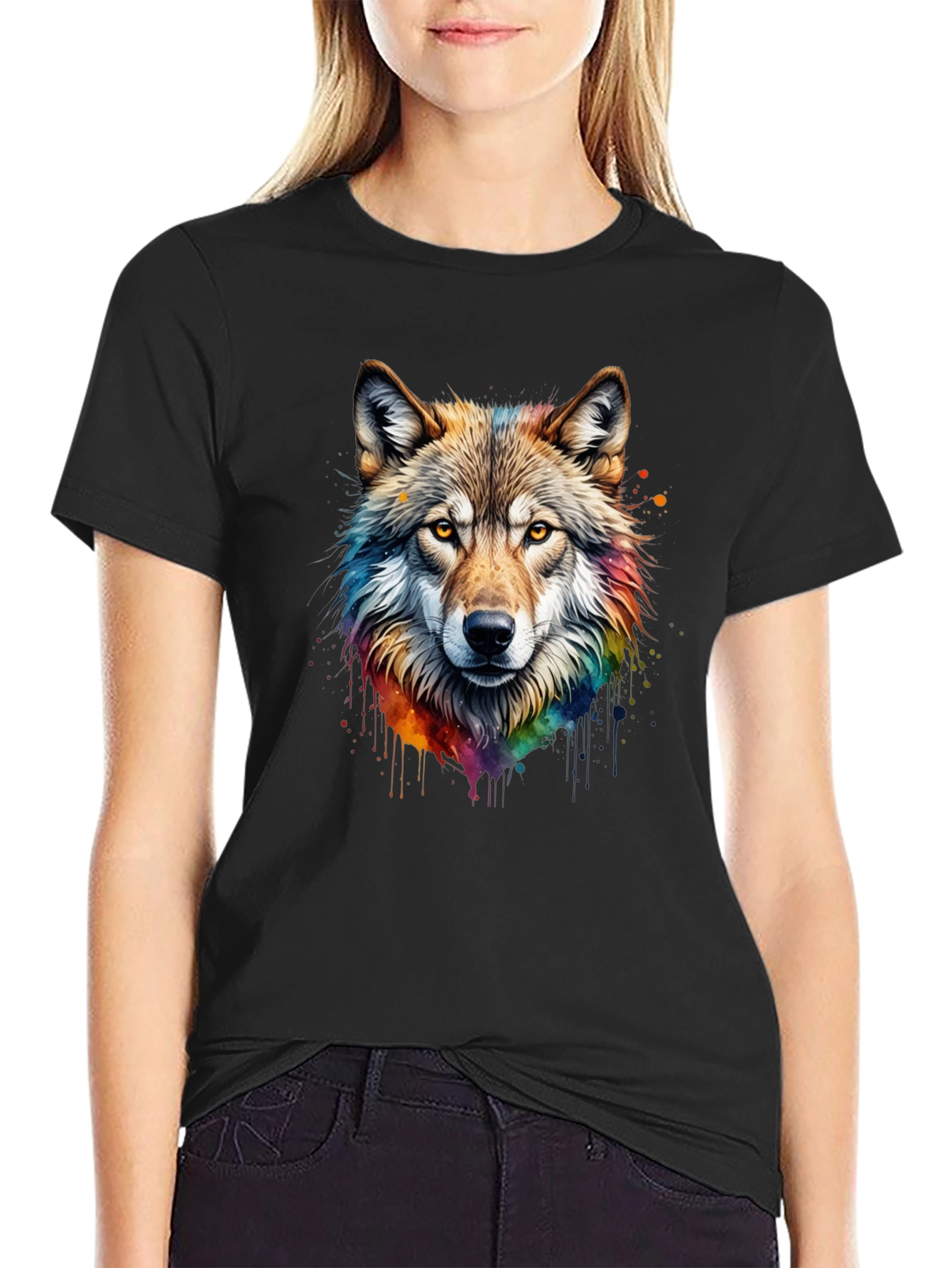 Black Wolf Graphic T-Shirt - Colorful Animal Tee view 2