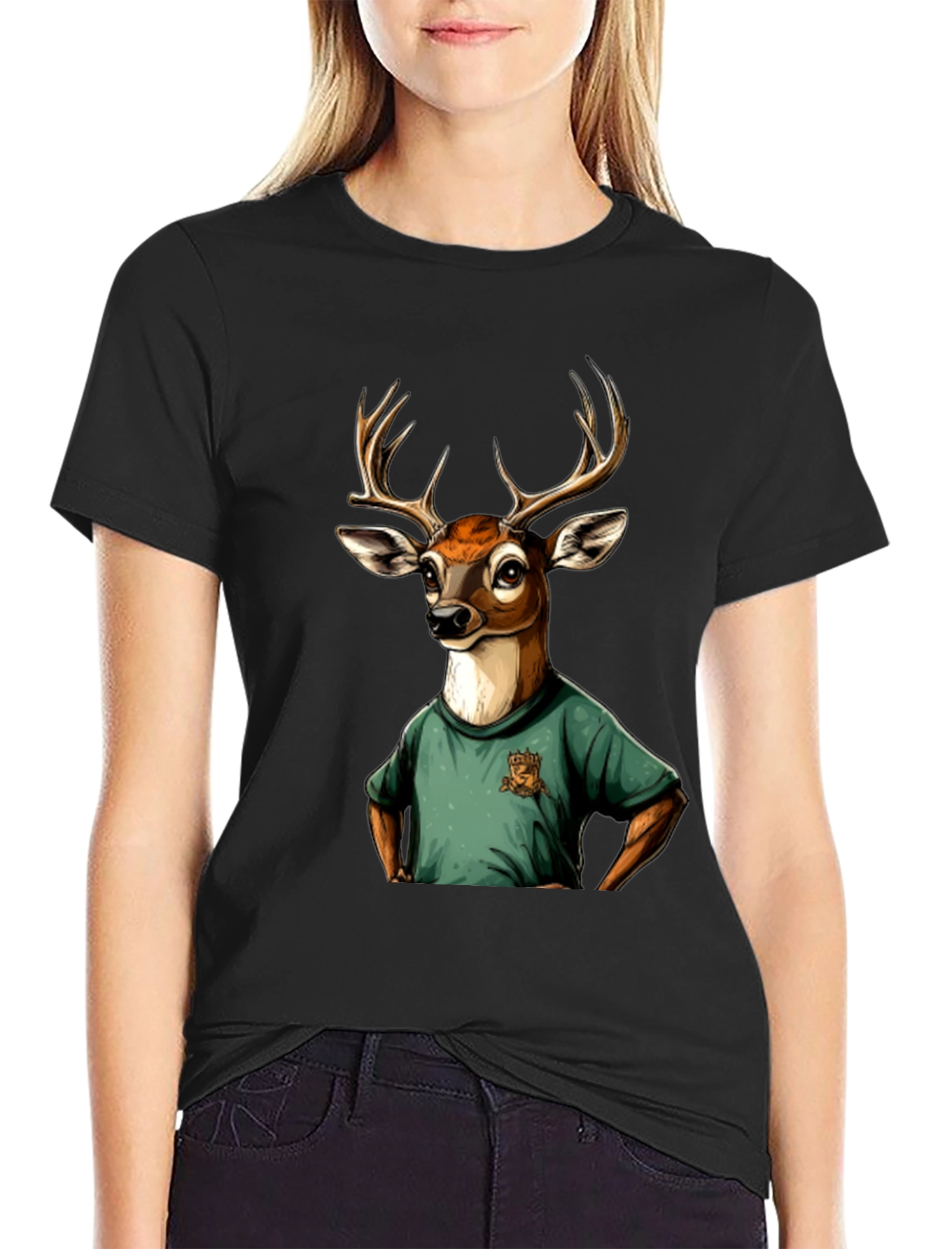 Black Deer T-Shirt - Novelty Animal Graphic Tee view 2