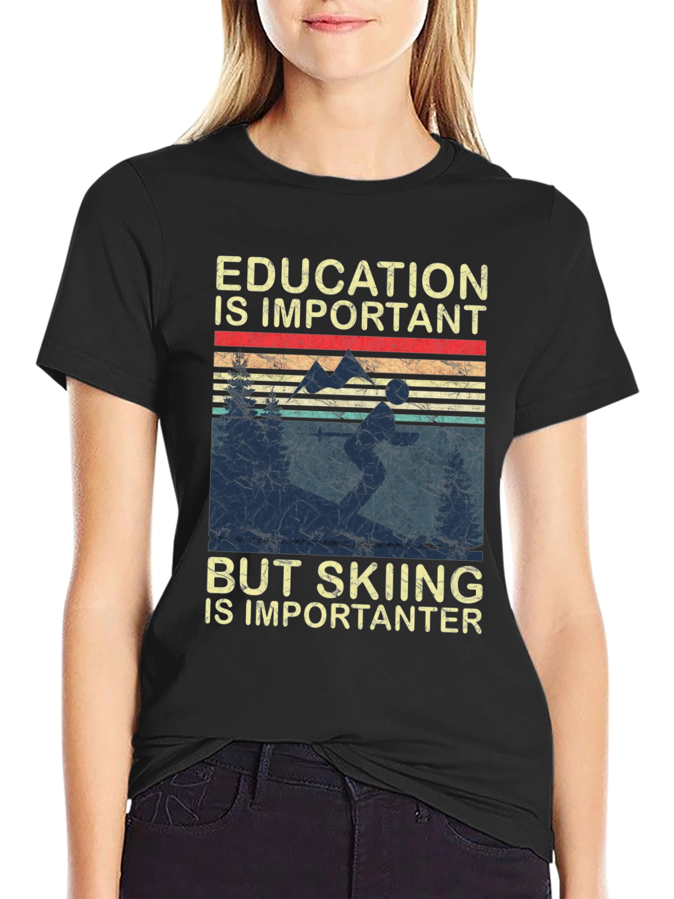 Black Skiing is Importanter T-Shirt view 2