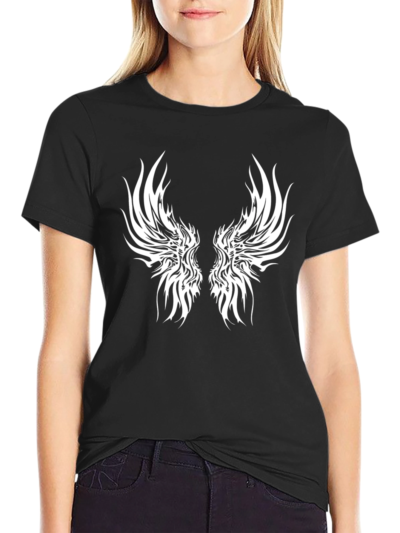 Black Black T-Shirt with Winged Design view 2