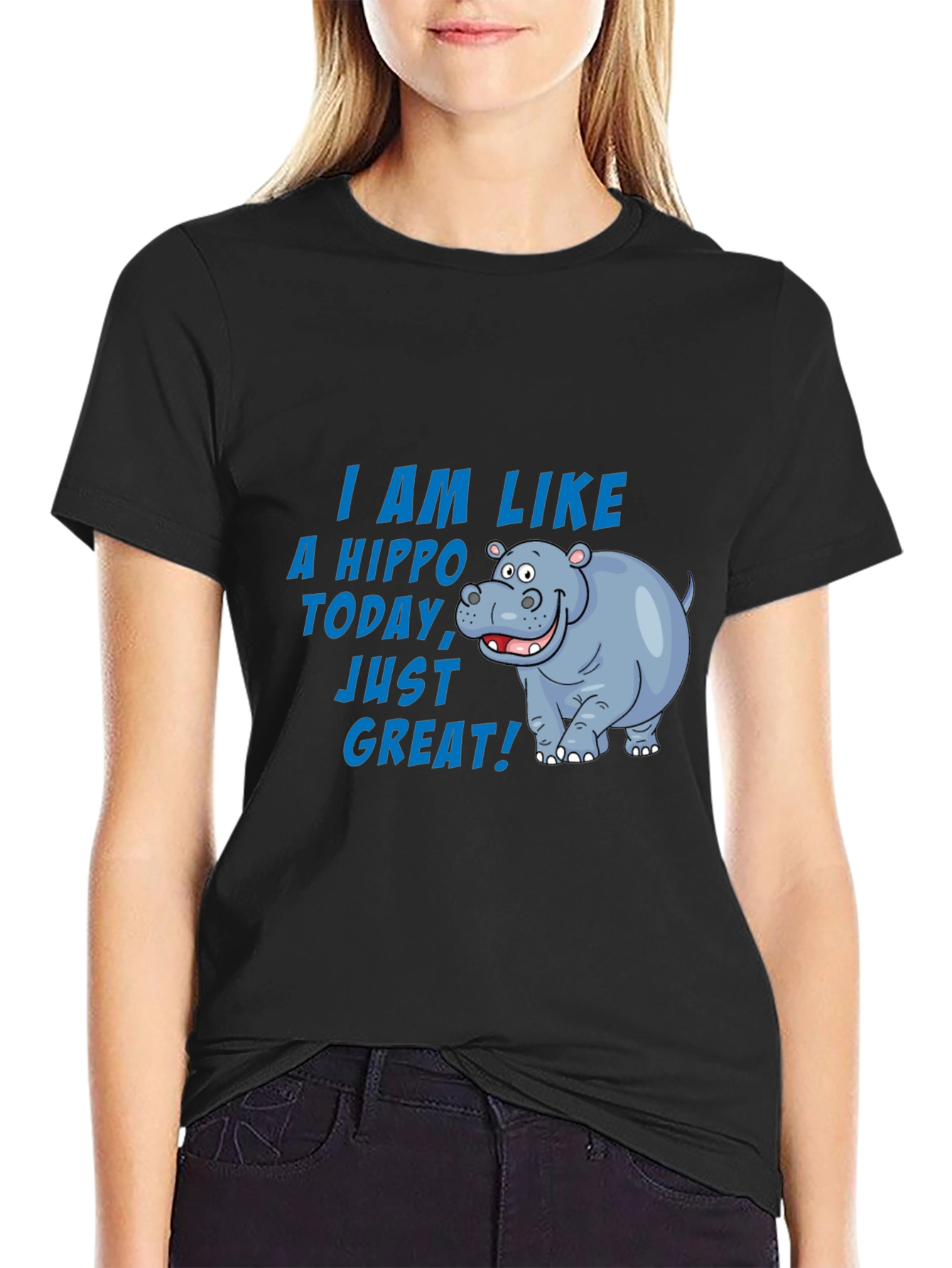 Black Hippo Today T-Shirt - Great Mood Graphic Tee view 2