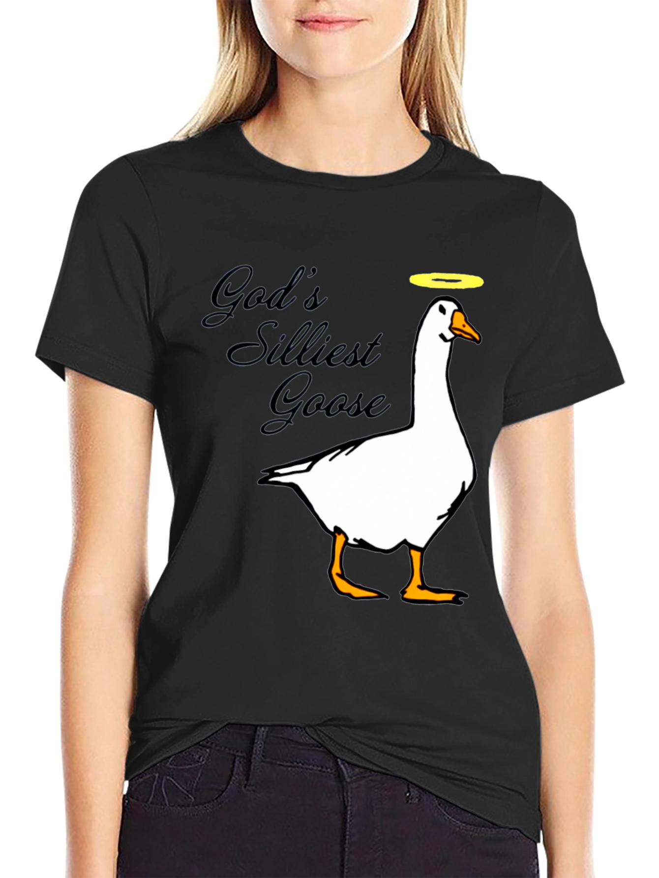 Black God's Silliest Goose Black Graphic T-Shirt view 2