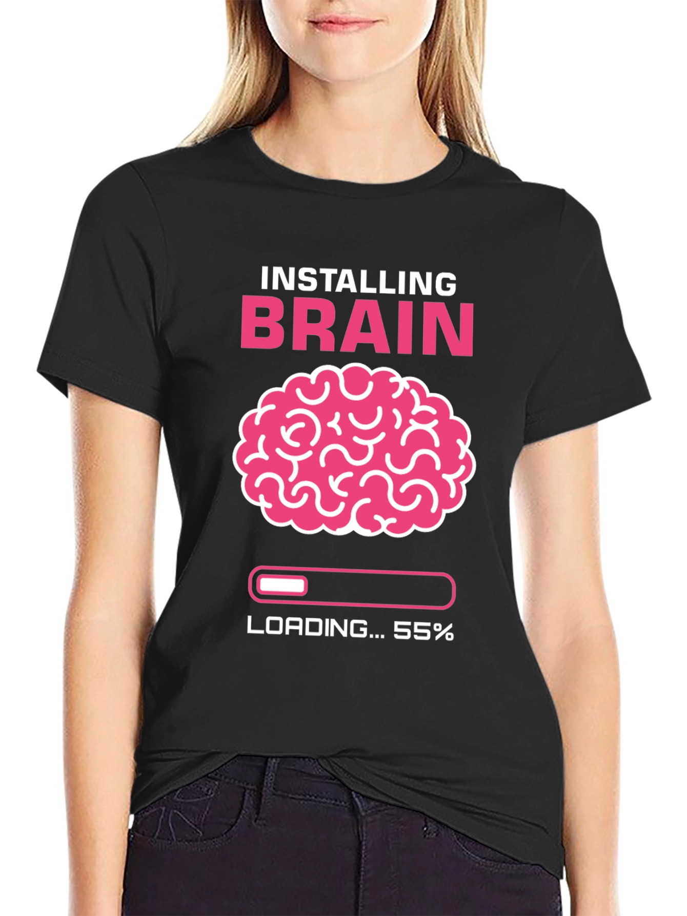 Black Installing Brain T-Shirt - Funny Nerd Tee view 2