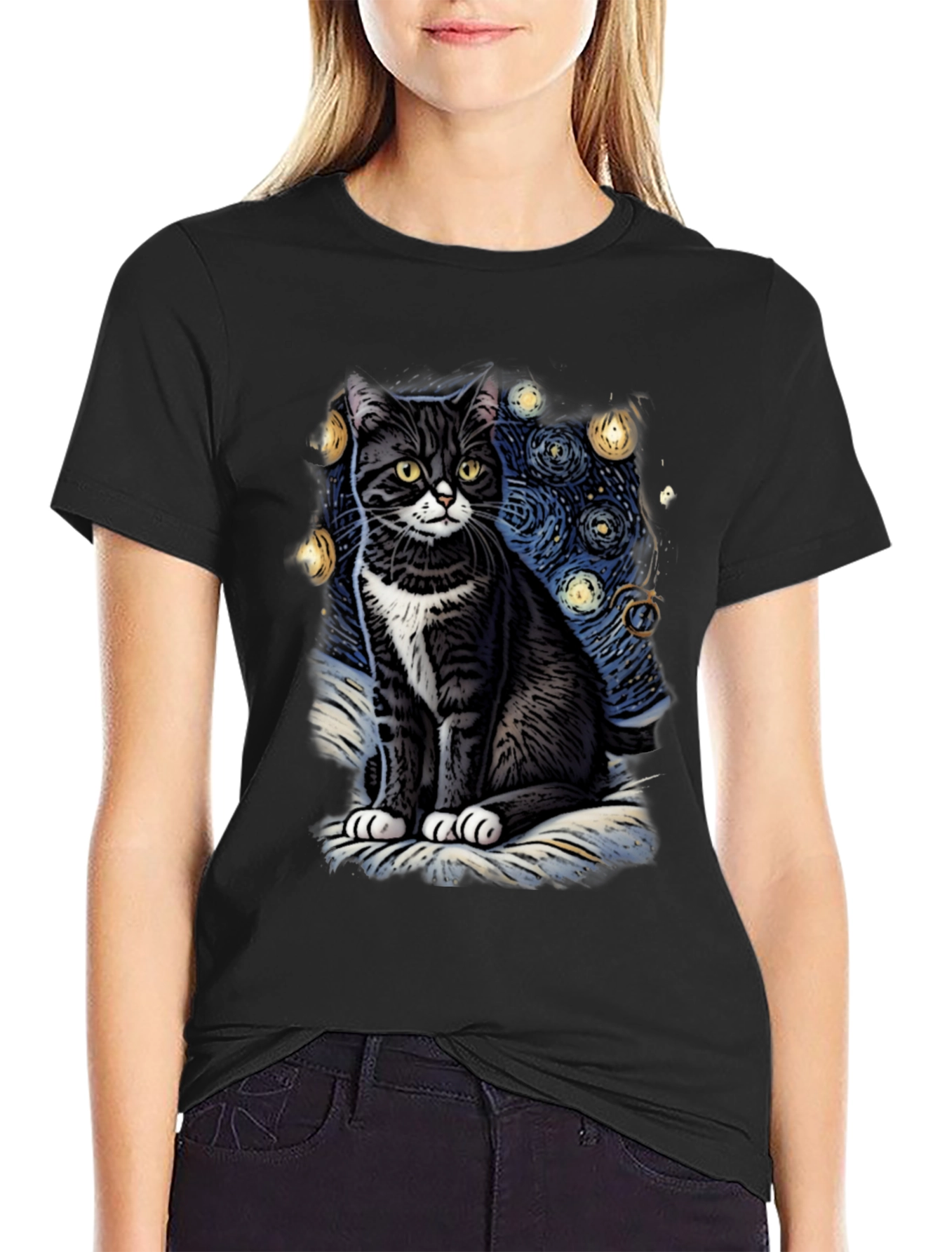 Black Starry Cat T-Shirt view 2