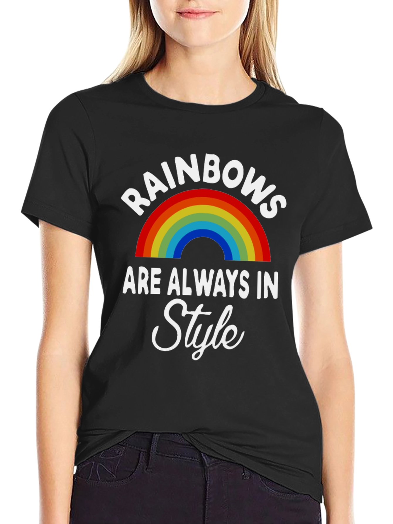 Black Rainbows Always in Style Black T-Shirt view 2