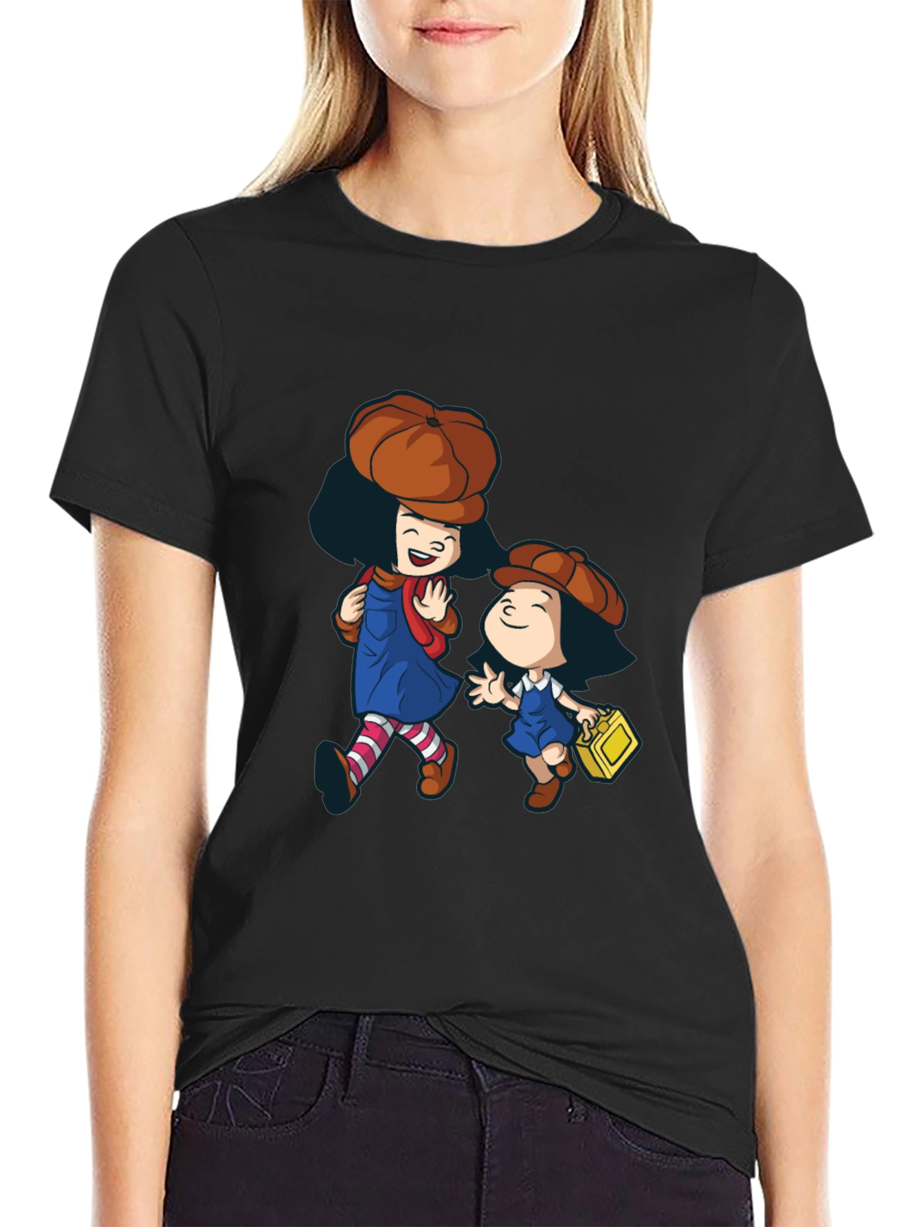 Black Cartoon Character Graphic Print Black T-Shirt view 2